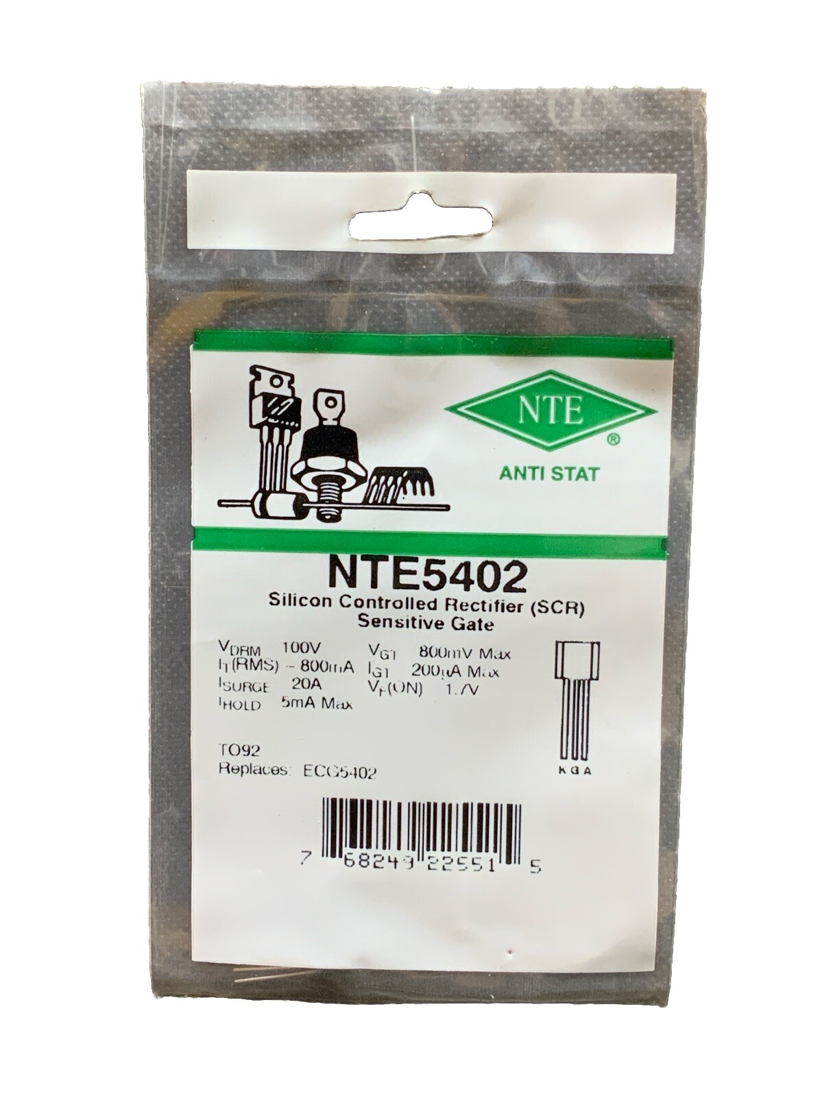 NTE5402 Silicon Controlled Rectifier (SCR) Sensitive Gate TO92 ECG5402