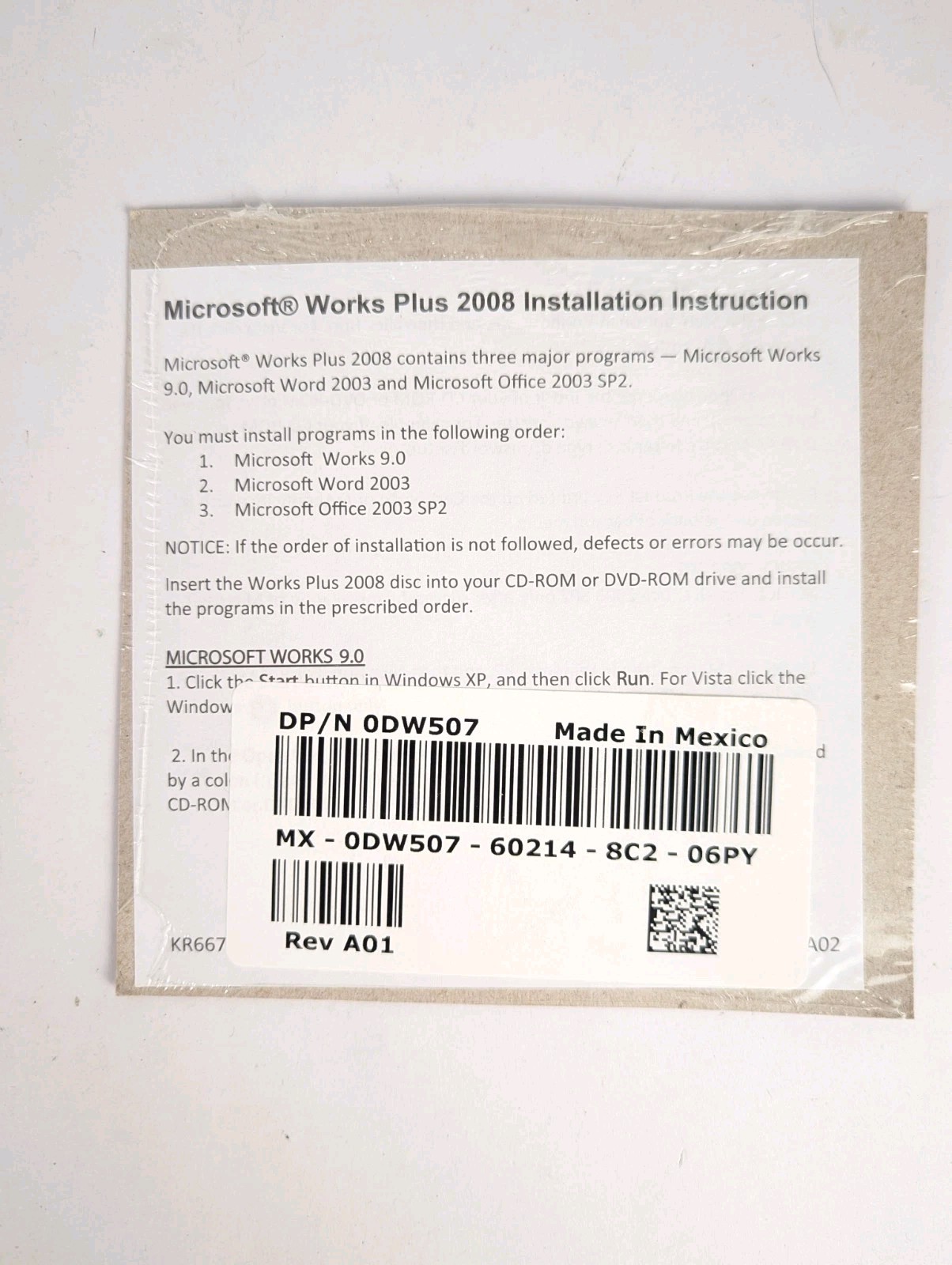 NEW Microsoft Works Plus 2008 Dell CD + Product Key SEALED