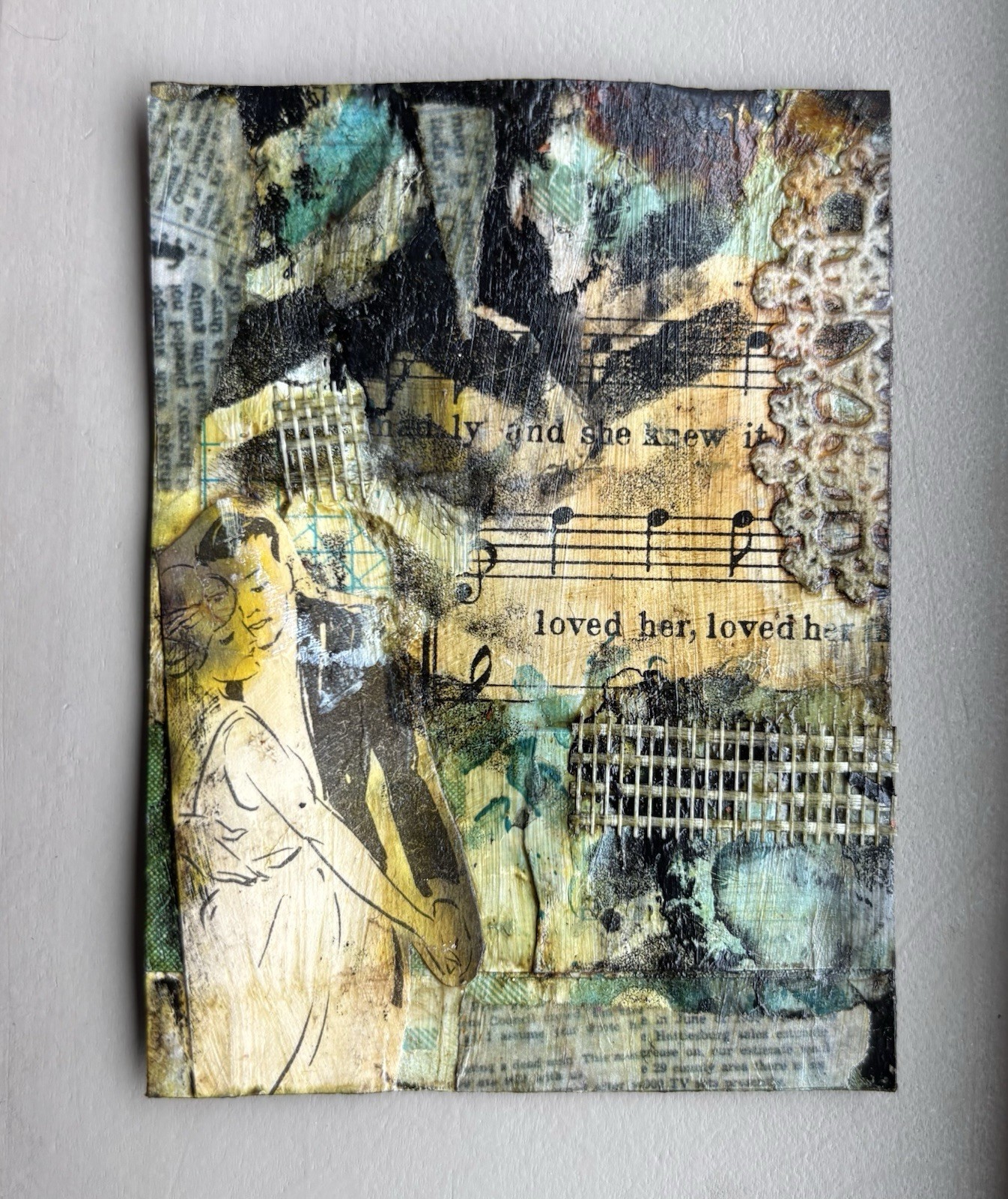 aceo ooak mixed media original abstract painting