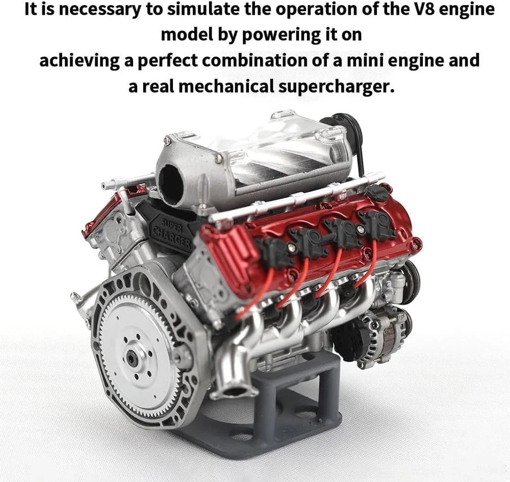 Mini V8 Engine Kit Working Model Electric Supercharger DIY RC