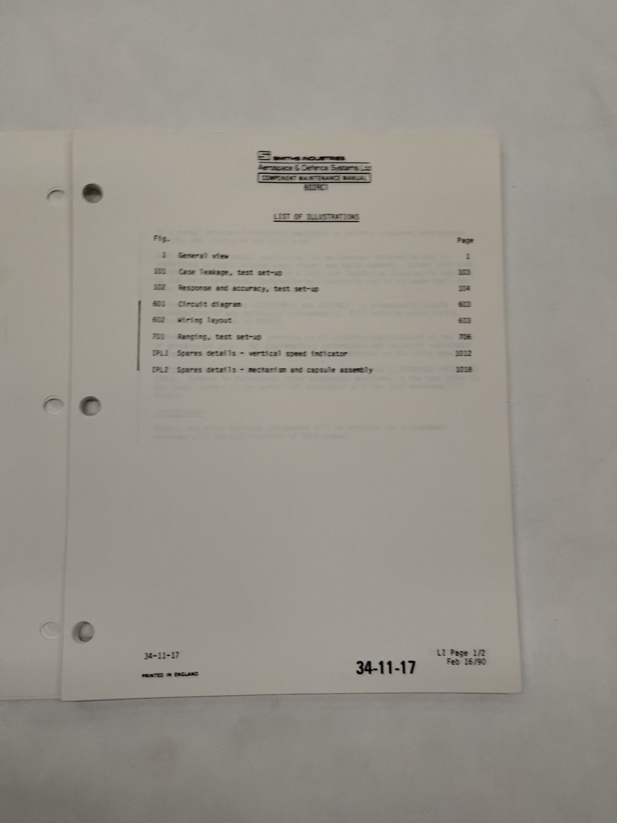 Smiths Industries Vertical Speed Indicator Component Maintenance Illust. Parts