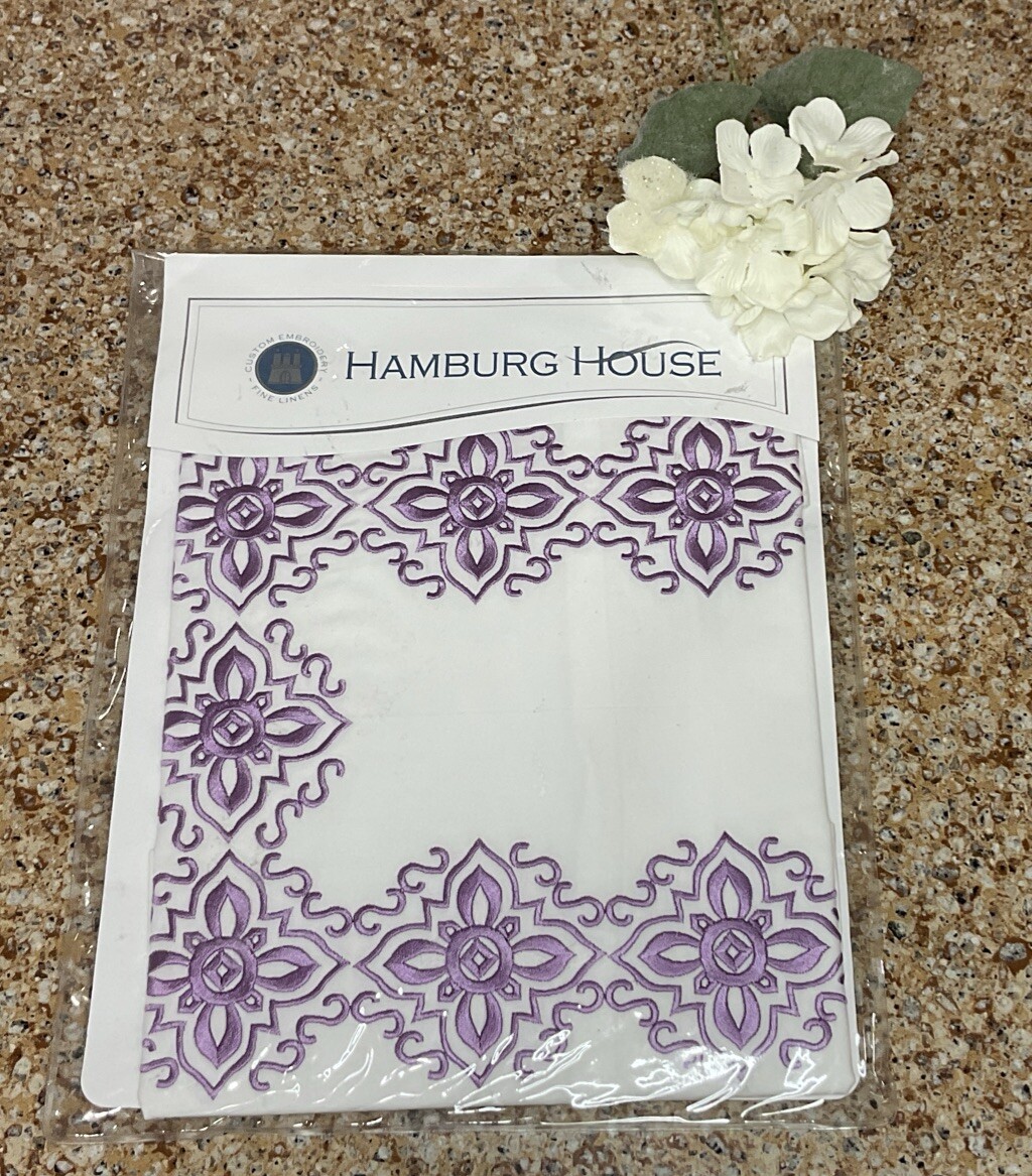 Hamburg House Embroidered White/Purple 100% Cotton 600TC Boudoir Sham $125Retail