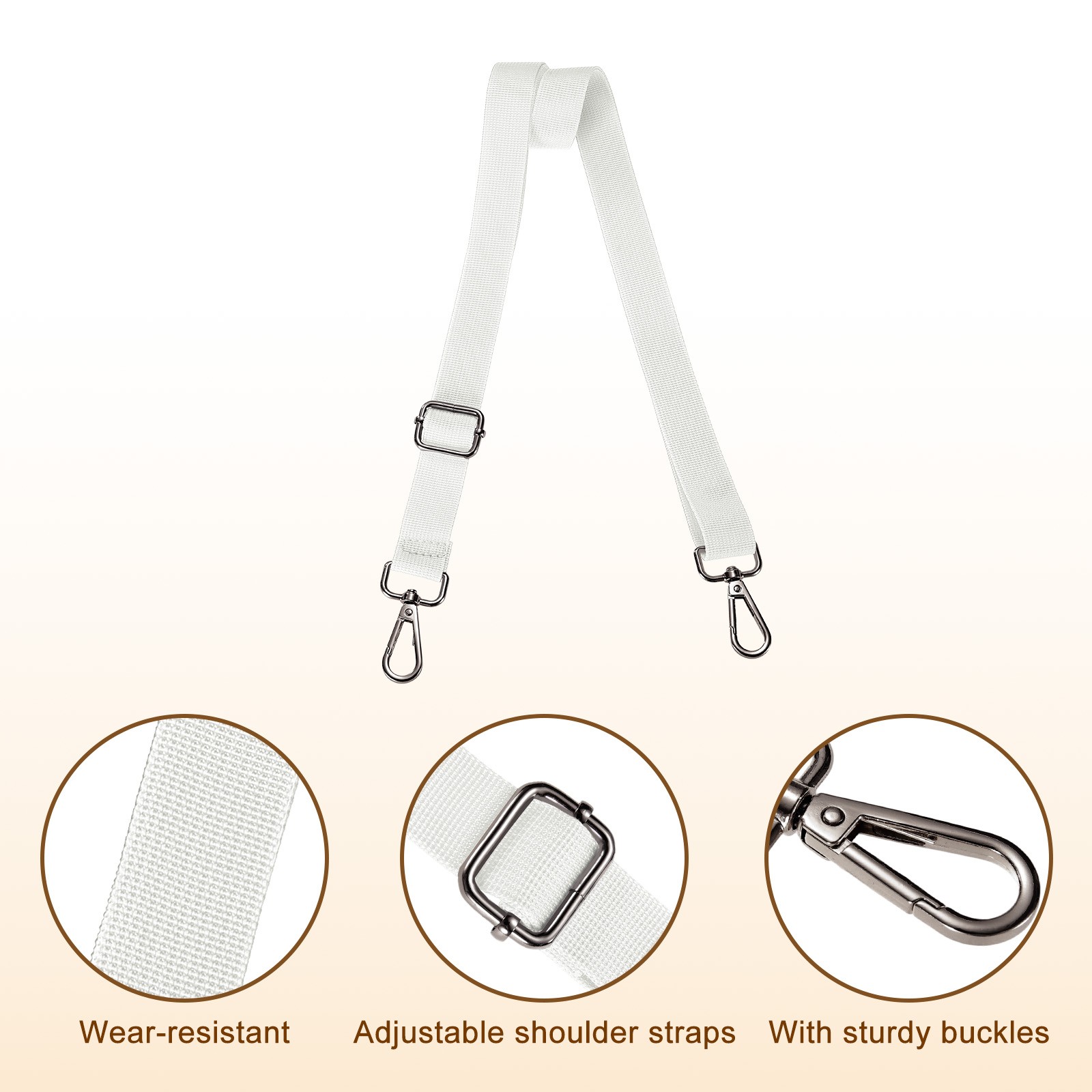 2.5cm Adjustable White Wide Shoulder Strap with Black Pull Core Buckle