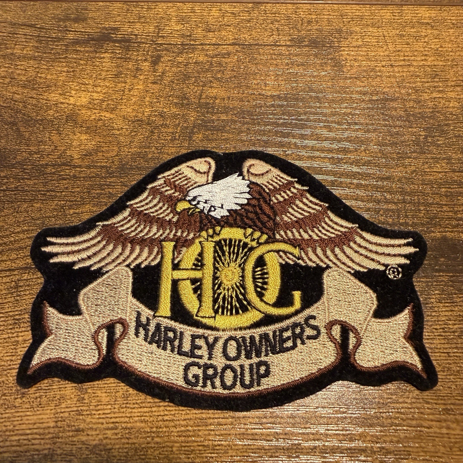 Vtg Harley Owners Group HOG Eagle Embroider Patch Gold Black Biker 5" Classic