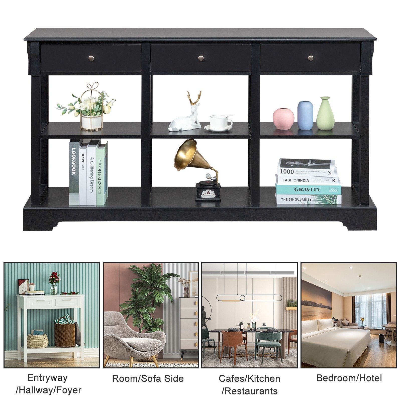 Console Sofa Table with Ample Storage, Retro Kitchen Buffet Cabinet Sideboard