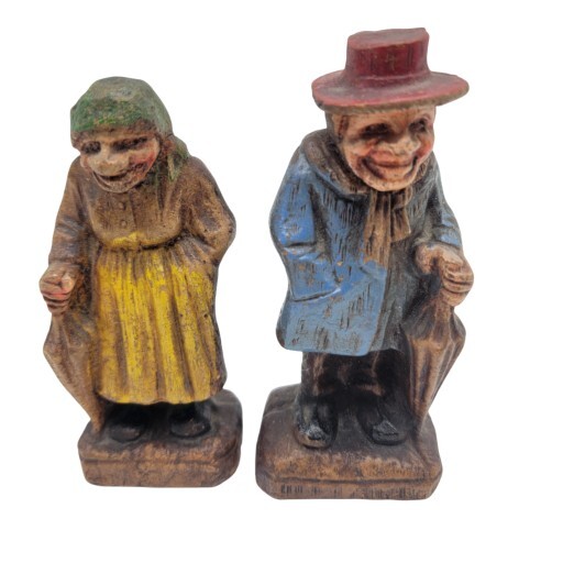 Syroco Wood Carved Italian European Peasant Woman ManFolk Art Figurine 1940s Vtg