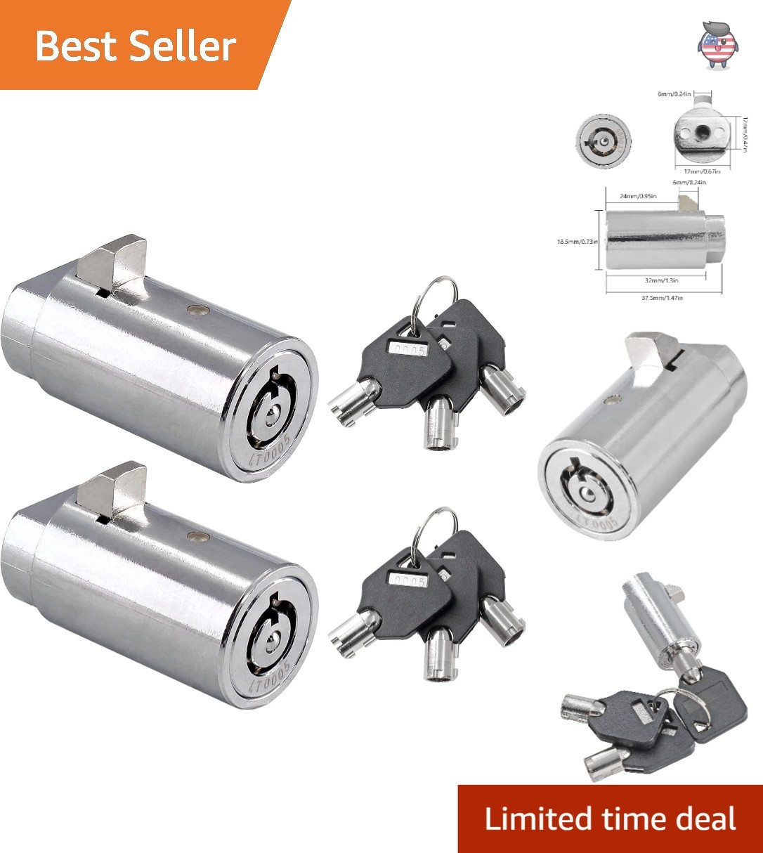 Soda Machine Locks - 2 High Security Tubular Key Locks with Keyed Alike Features