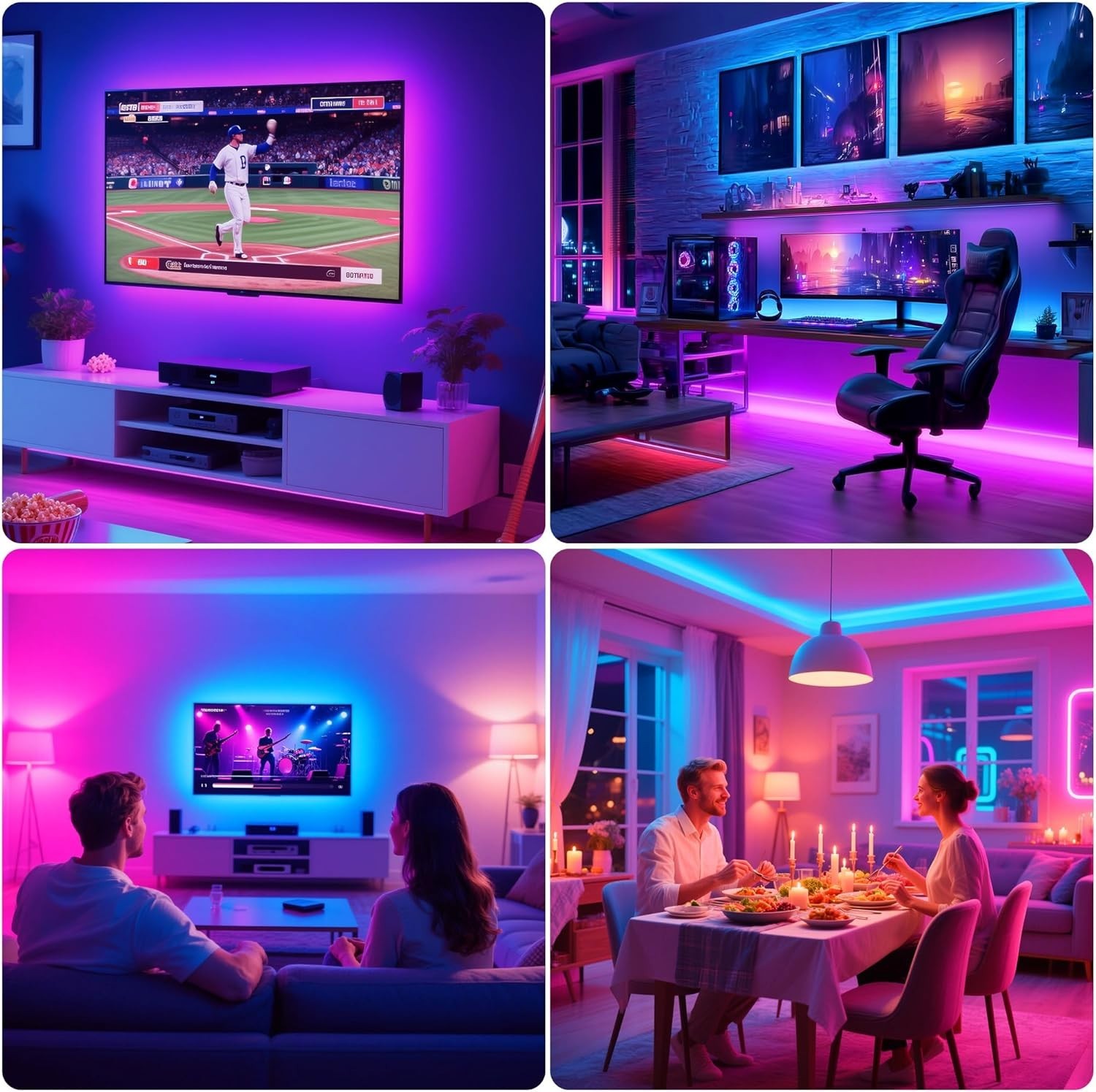 Dynamic 8.2ft LED Strip Lights for 40-60 Inch TVs - Music Sync & Remote Control