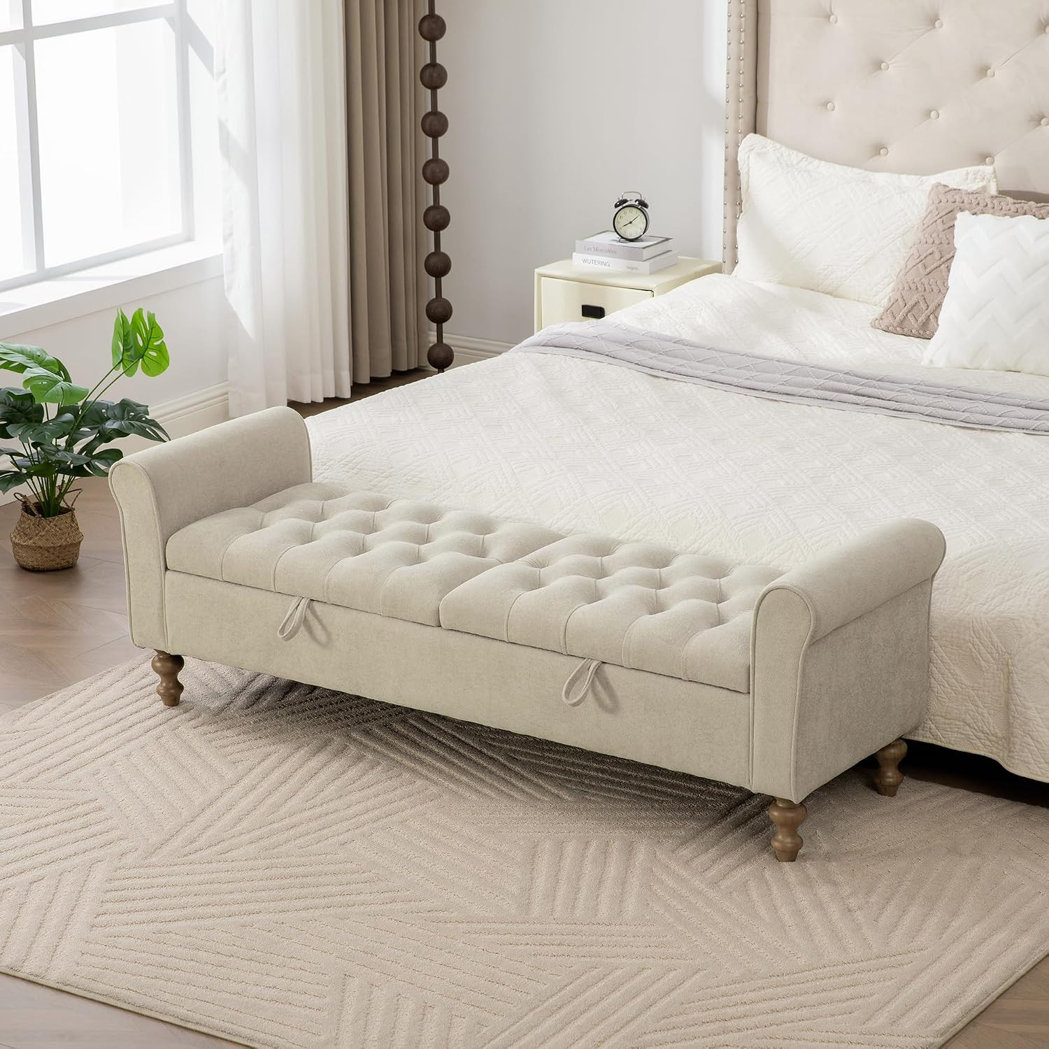 65.7" Modern Upholstered Storage Bench with Double Lids, Ottoman with Storage, O