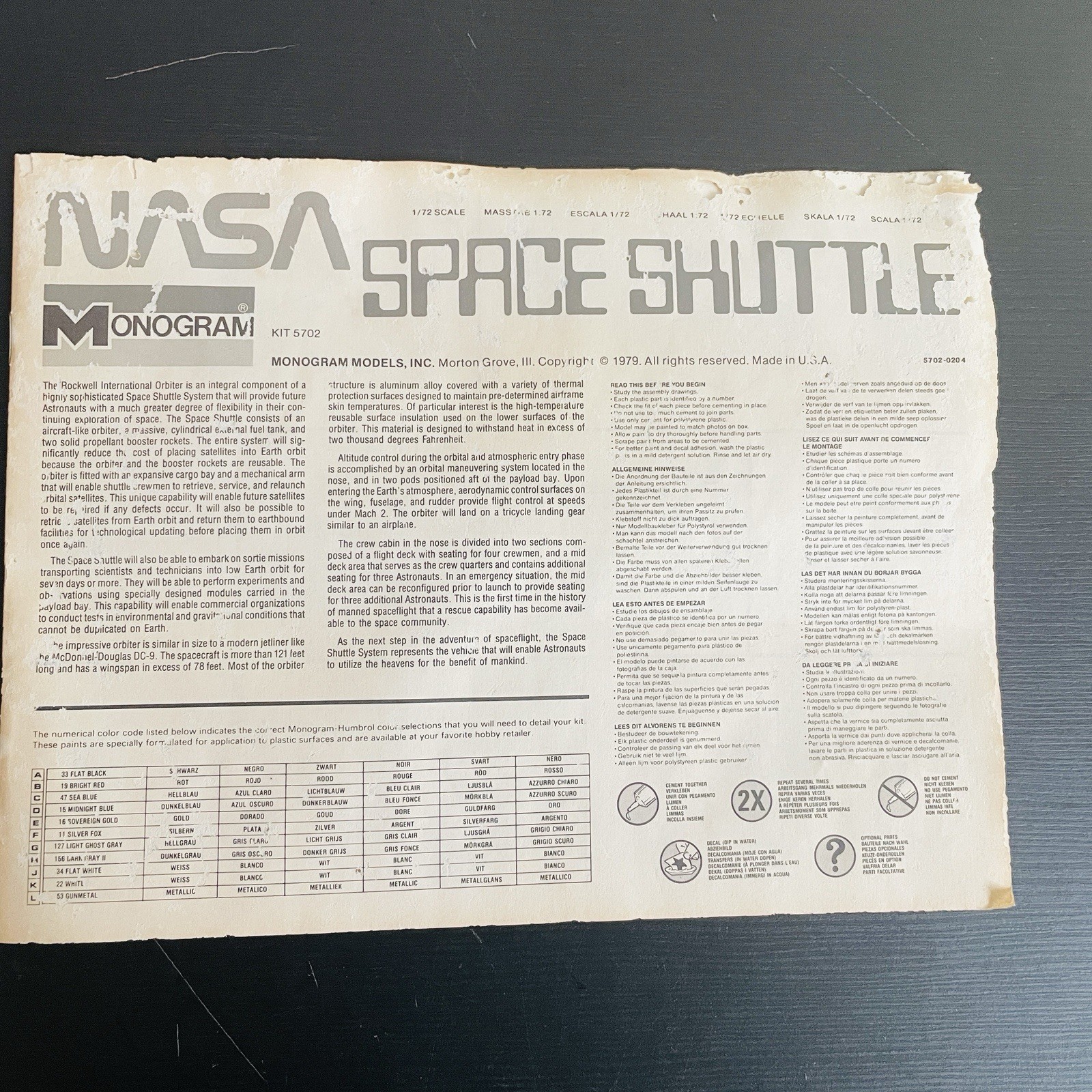 Monogram Space Shuttle Challenger 1/72 Model Kit #5702 One Piece Missing