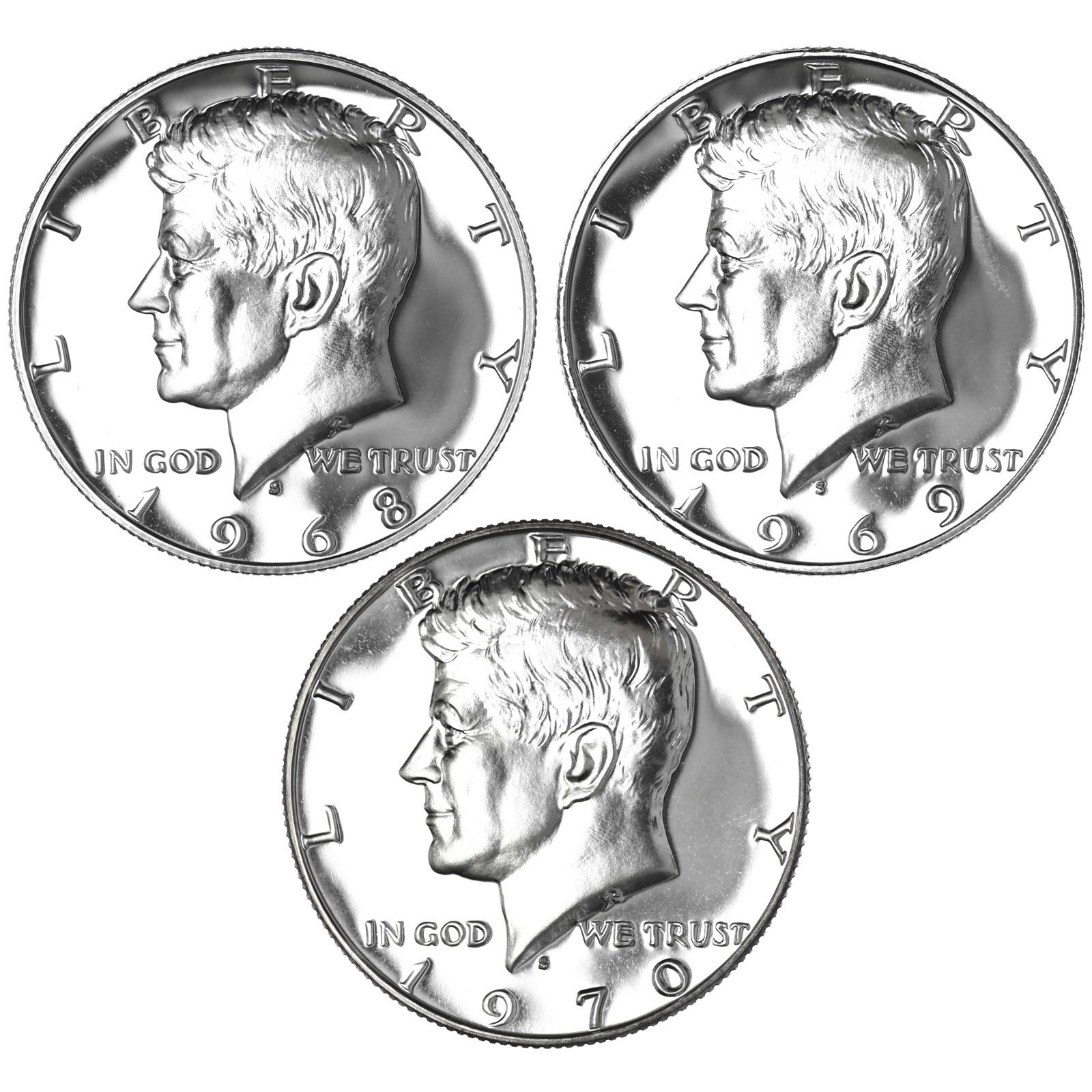 1968 1969 1970 S Kennedy Proof Half Dollar Run 3 Coin Set 40% Silver US