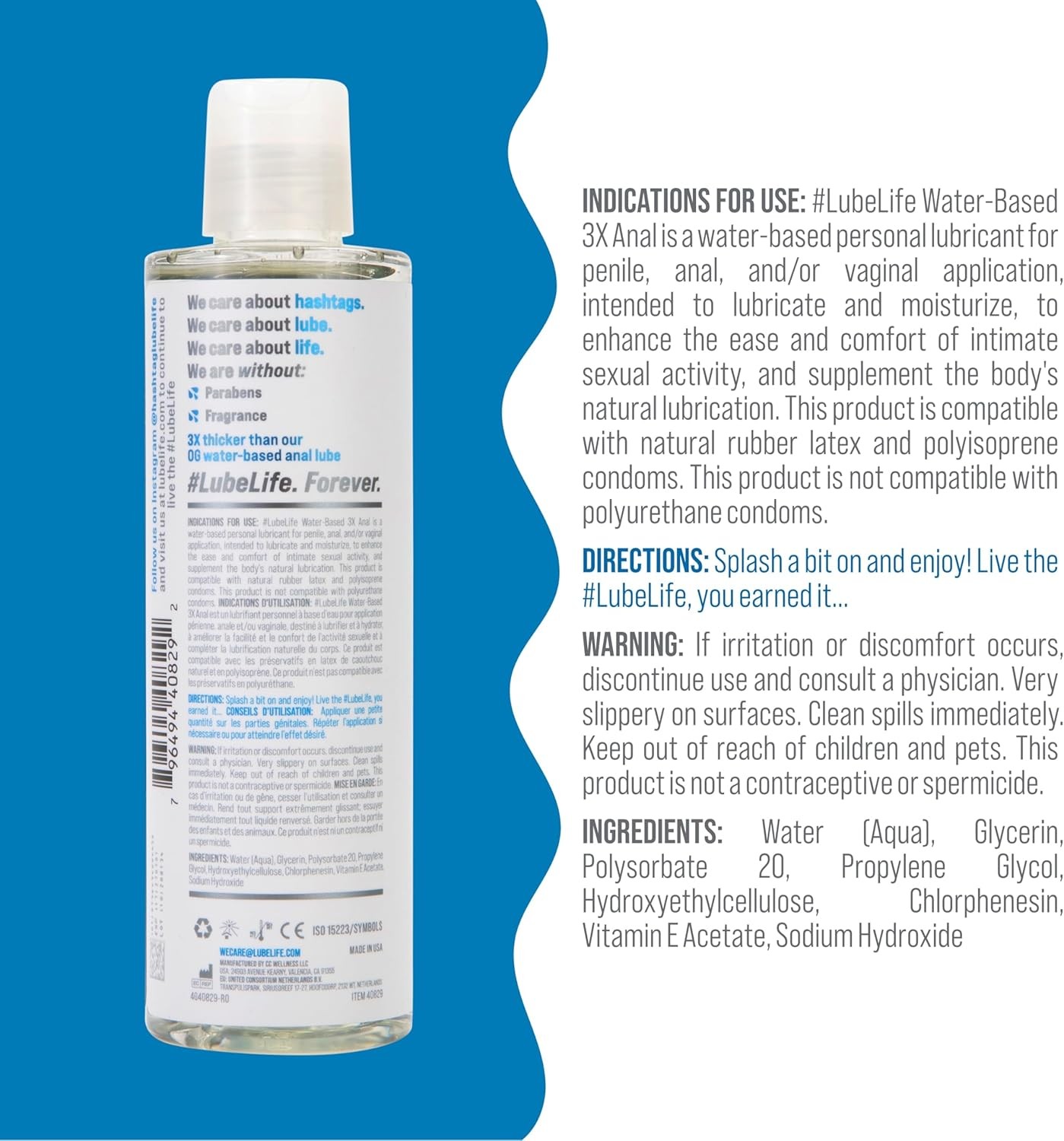 LubeLife 3X Extra Thick Water-Based Personal Lubricant 8oz Non-Sticky Toy & Cond