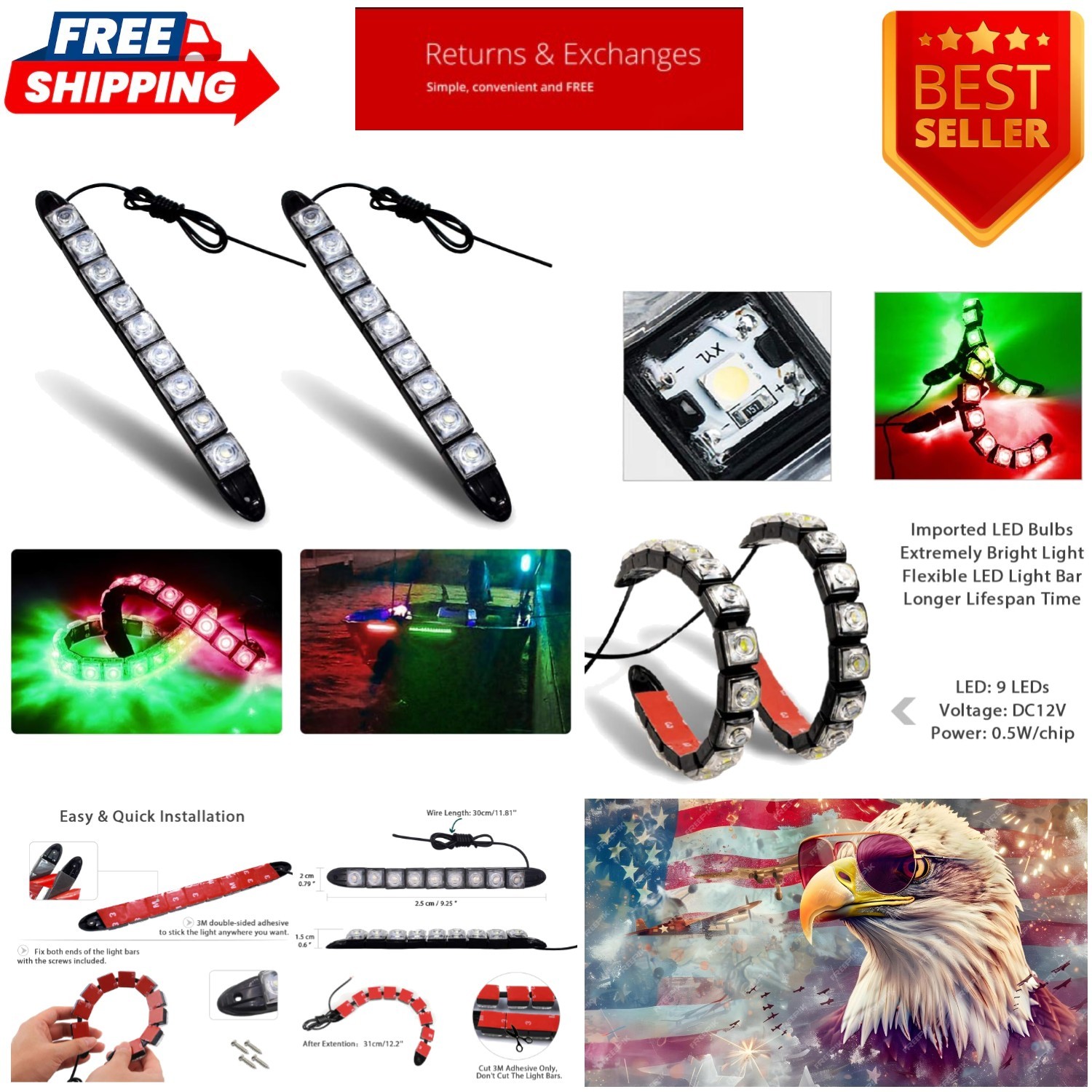 Marine Navigation Lights Green and Red LED Lights Navigation Lights LED Strip...