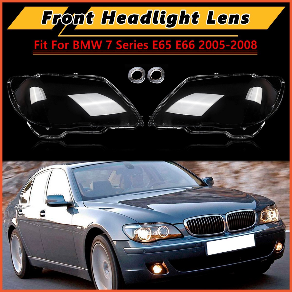 Left&Right Headlight Lens Headlamp Cover For BMW 7-Series E65 E66 750i 2005-2008
