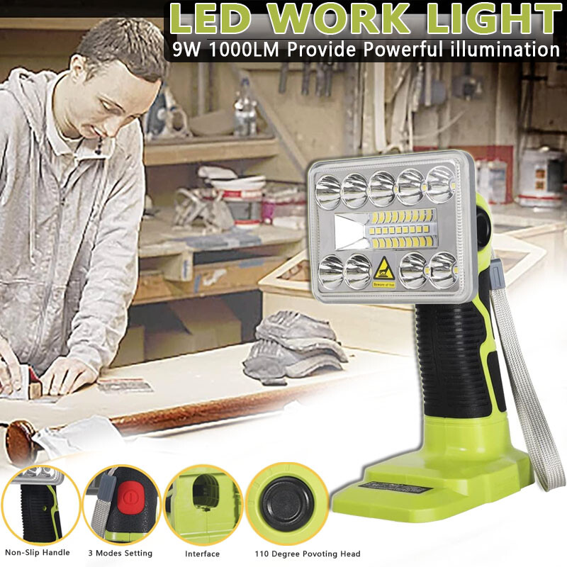 9W 1000LM LED Flashlight Work Light for Ryobi 18V ONE+ Li-ion NiCd NiMh Battery