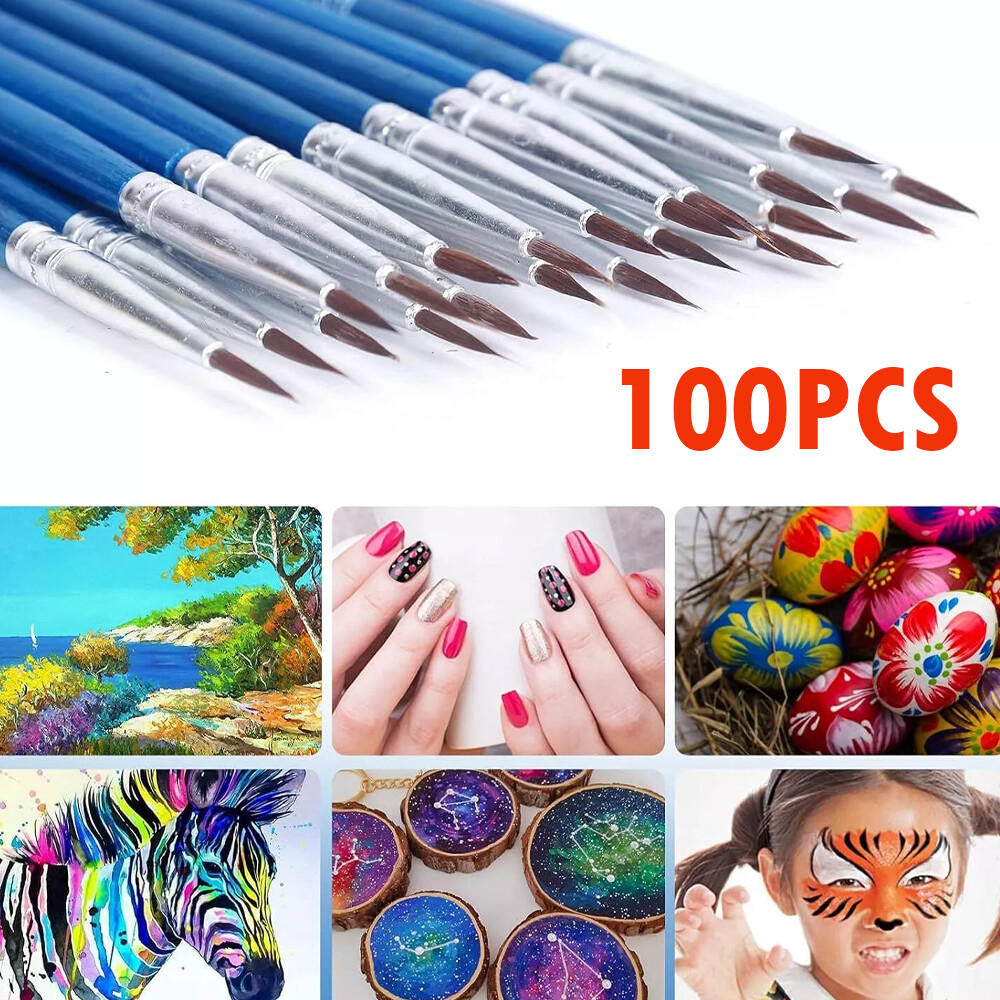 100x Very Small Paint Brushes Fine Tip for Nail Art Model Craft Painting Blue US