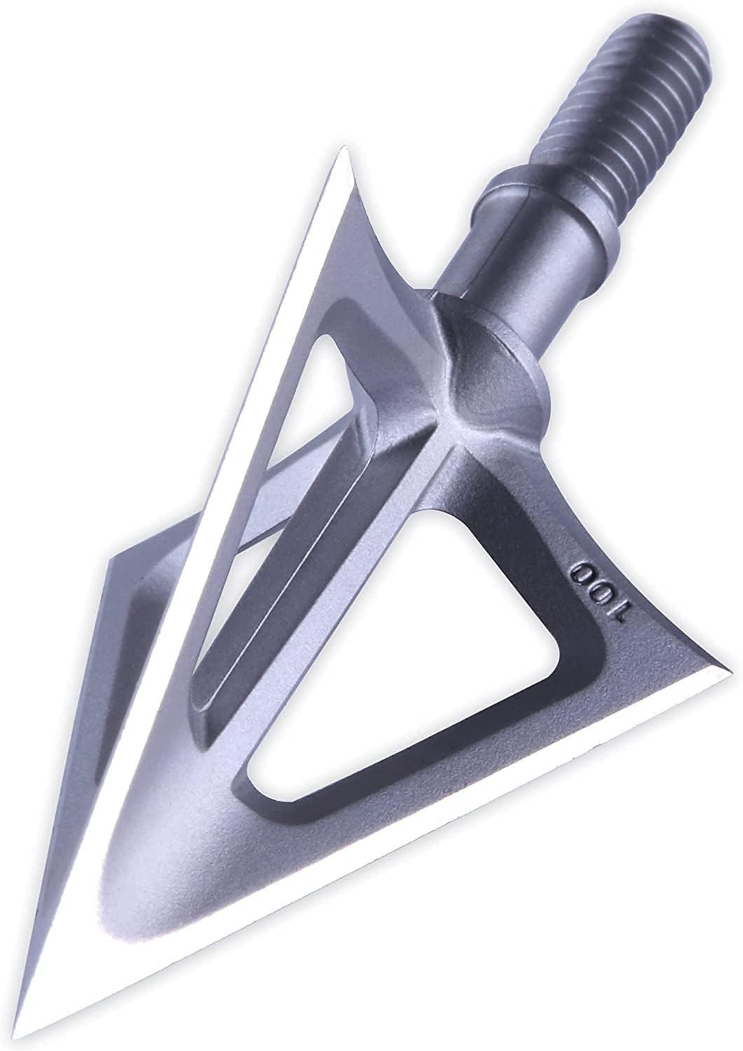 6PK Hunting Broadheads,100 Grain Stainless Steel Fixed Blade 1-1/8" Cut Premium