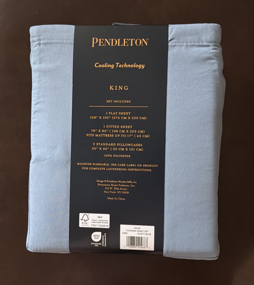 Pendleton Marshmallow Cooling Sheet Set King Dusty Blue New