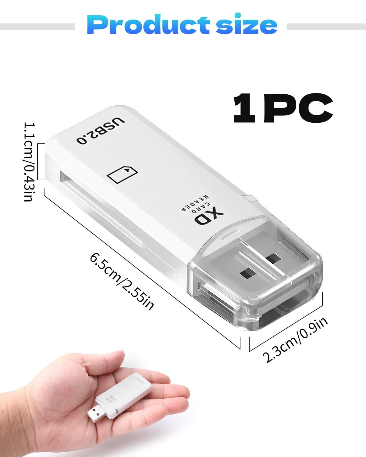 USB2.0 128GB XD Memory Card Reader Picture Adapter 1PC White, white