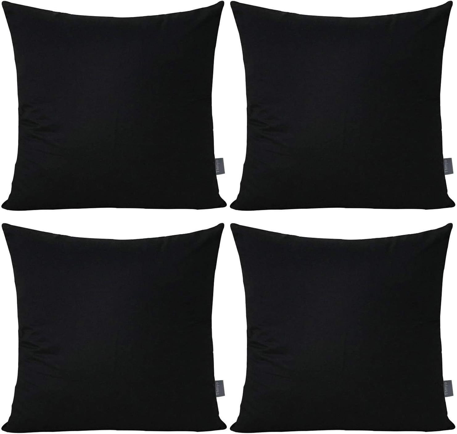 4-Pack 100% Cotton Comfortable Solid Decorative 20x20inch/50x50cm, Black