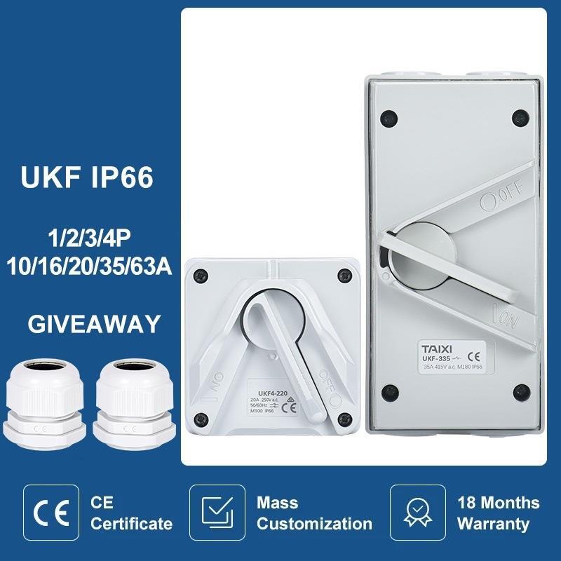 Waterproof Isolator Electric Switch Industrial 1-4Pole 20A-63A Power AC 220V