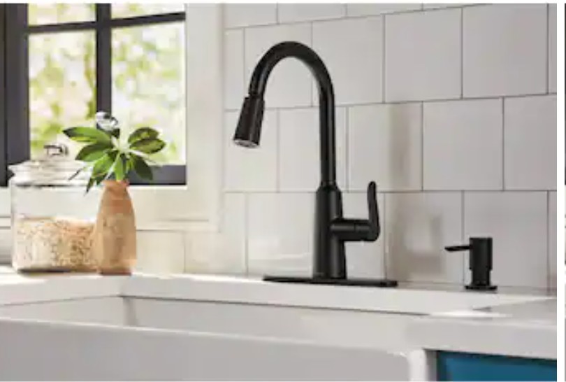 Moen Edwyn Matte Black Single Handle Deck-mount Pull-down Kitchen Faucet 87028BL