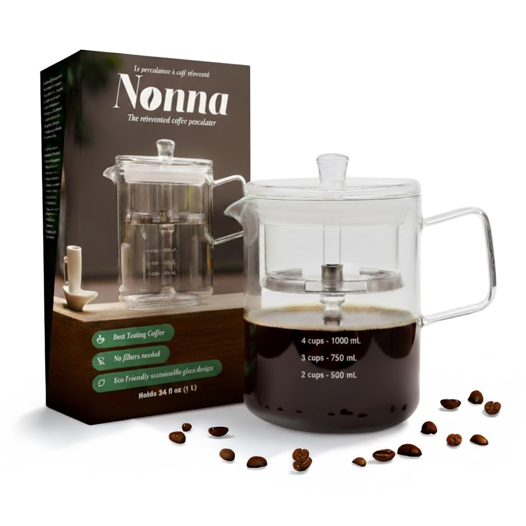 NONNA 2.0 Glass Coffee Percolator - Borosilicate Glass & Stainless Steel Retro P