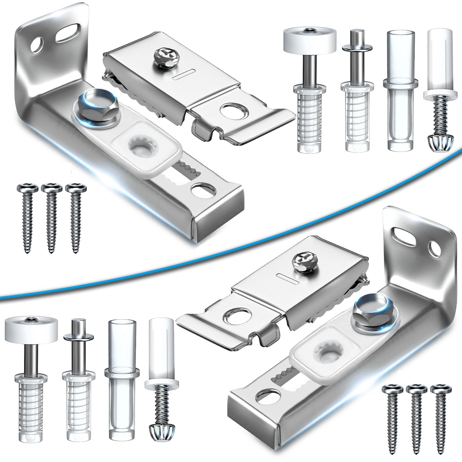 2 Pack Silver Bifold Closet Door Hardware 0.875 x 1 x 1.375 Inch