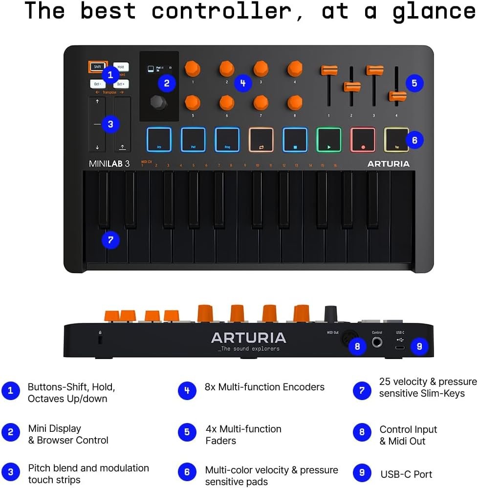 Arturia MiniLab 3 25-Key USB MIDI Controller – Orange Limited Edition