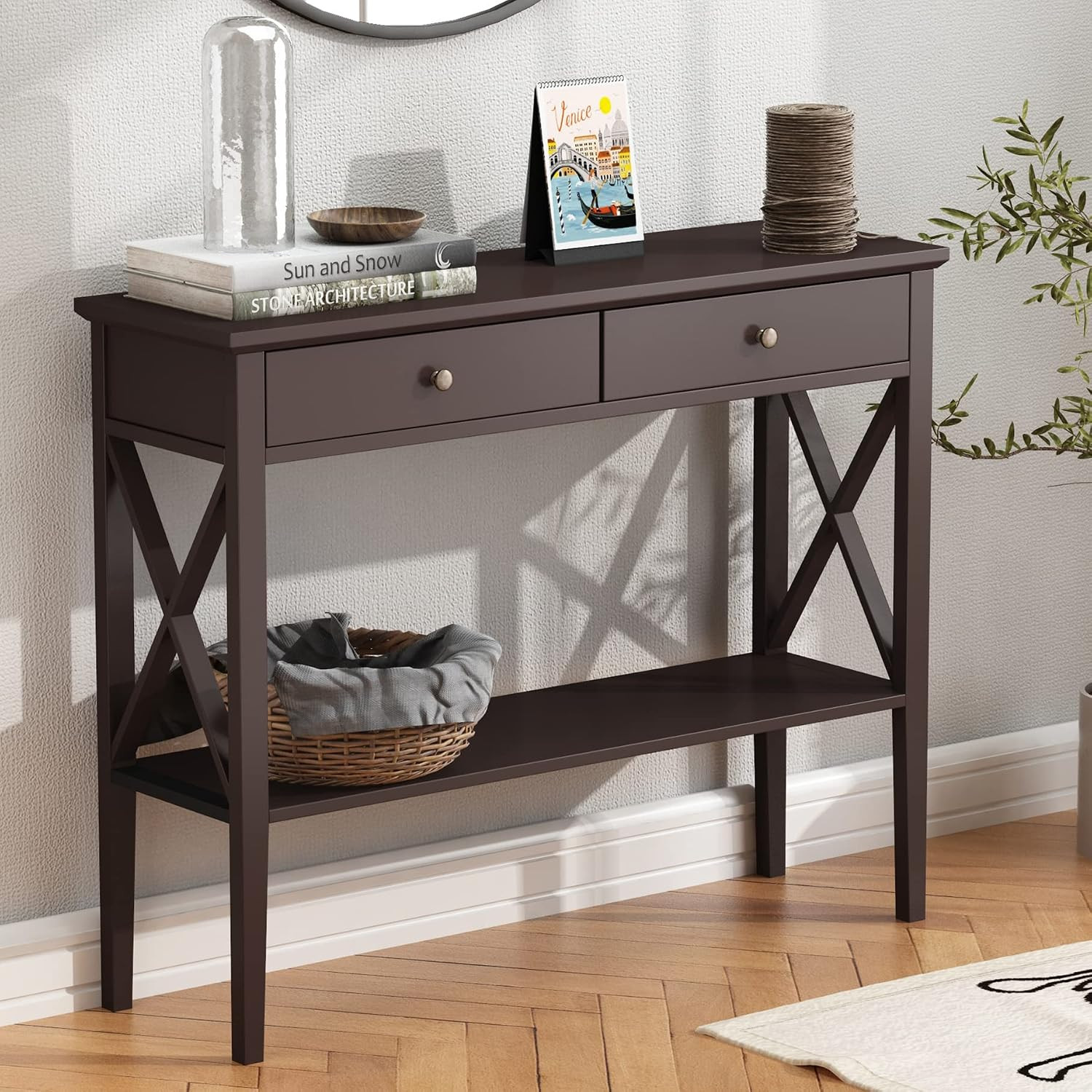 39" Entryway Table with Drawers and Storage Shelf | 11.8"D X 39.4"W X 31.5"H, Co