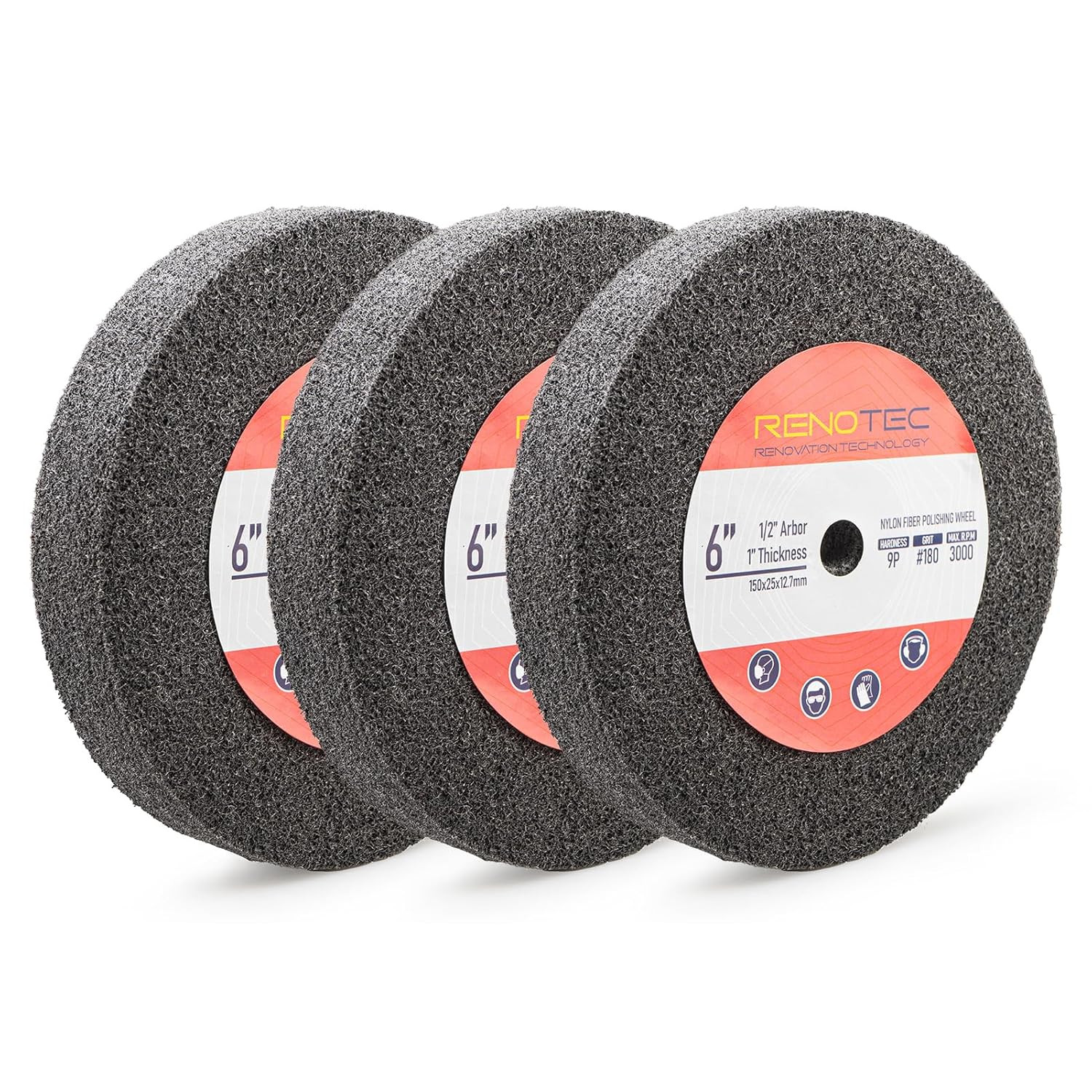 6 Inch 9P Hardness Deburring Wheel, Pack of 3, 180 Grit, Nylon Fiber Buffing Whe