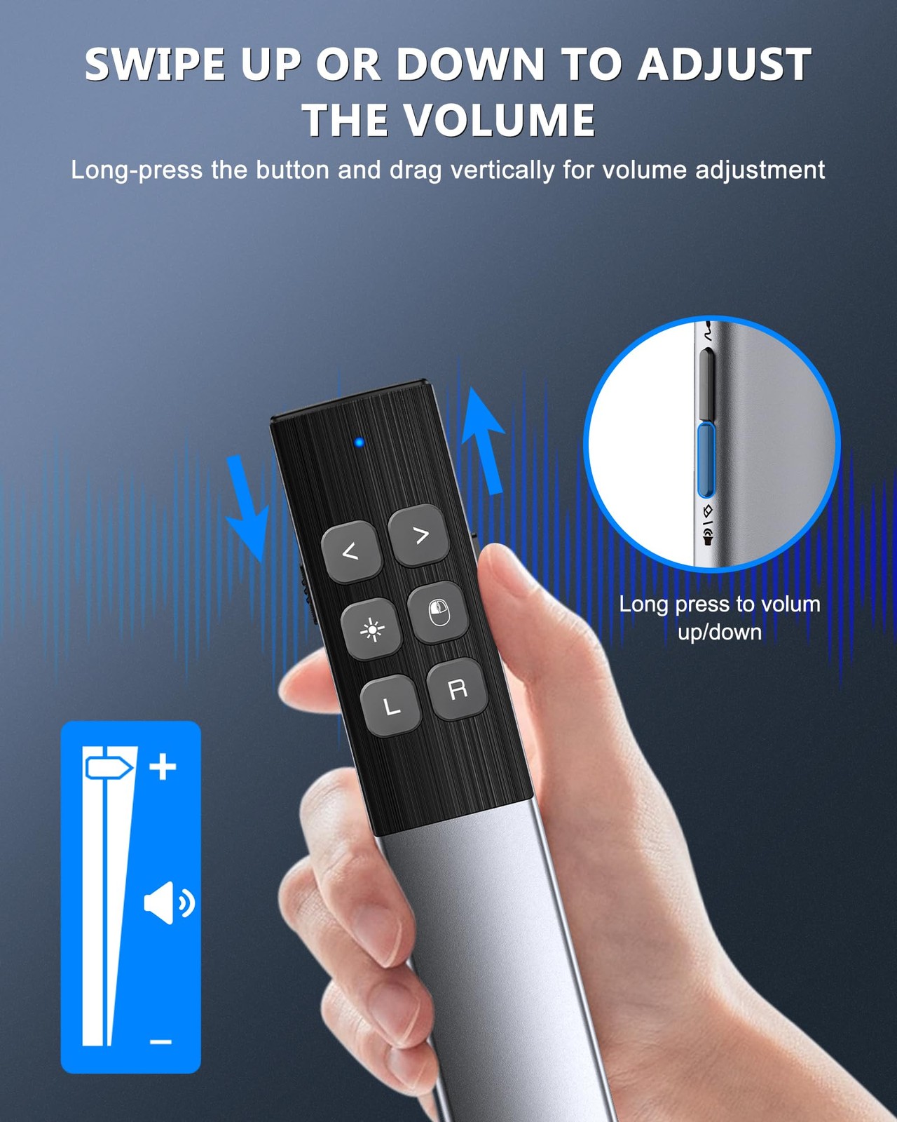 Wireless Presentation Clicker Air Mouse Gyro Volume Rechargeable Presenter