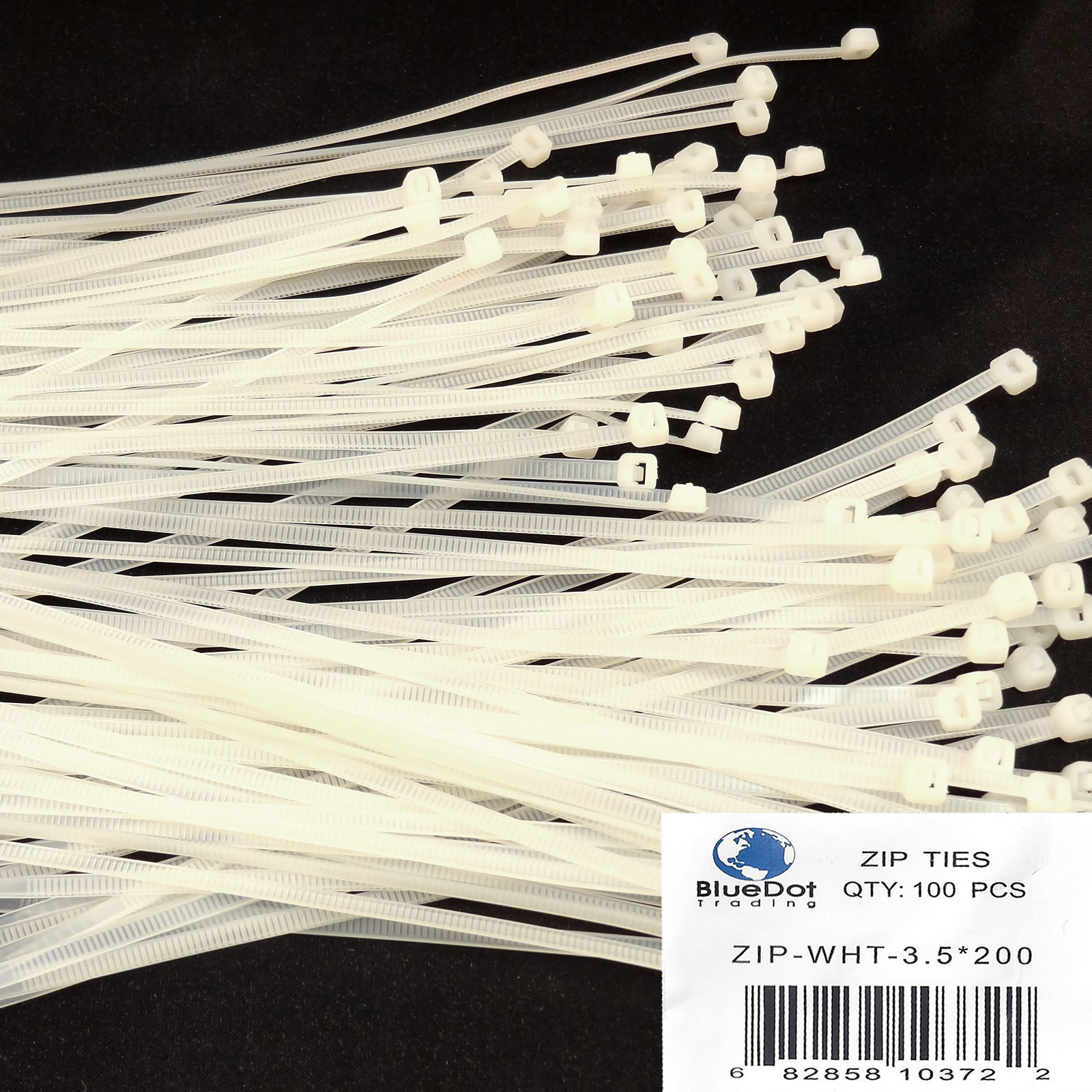 100 8" 3.5x200mm Nylon Plastic Wire Cable Ties Zip Wrap Loop Self Locking WHITE