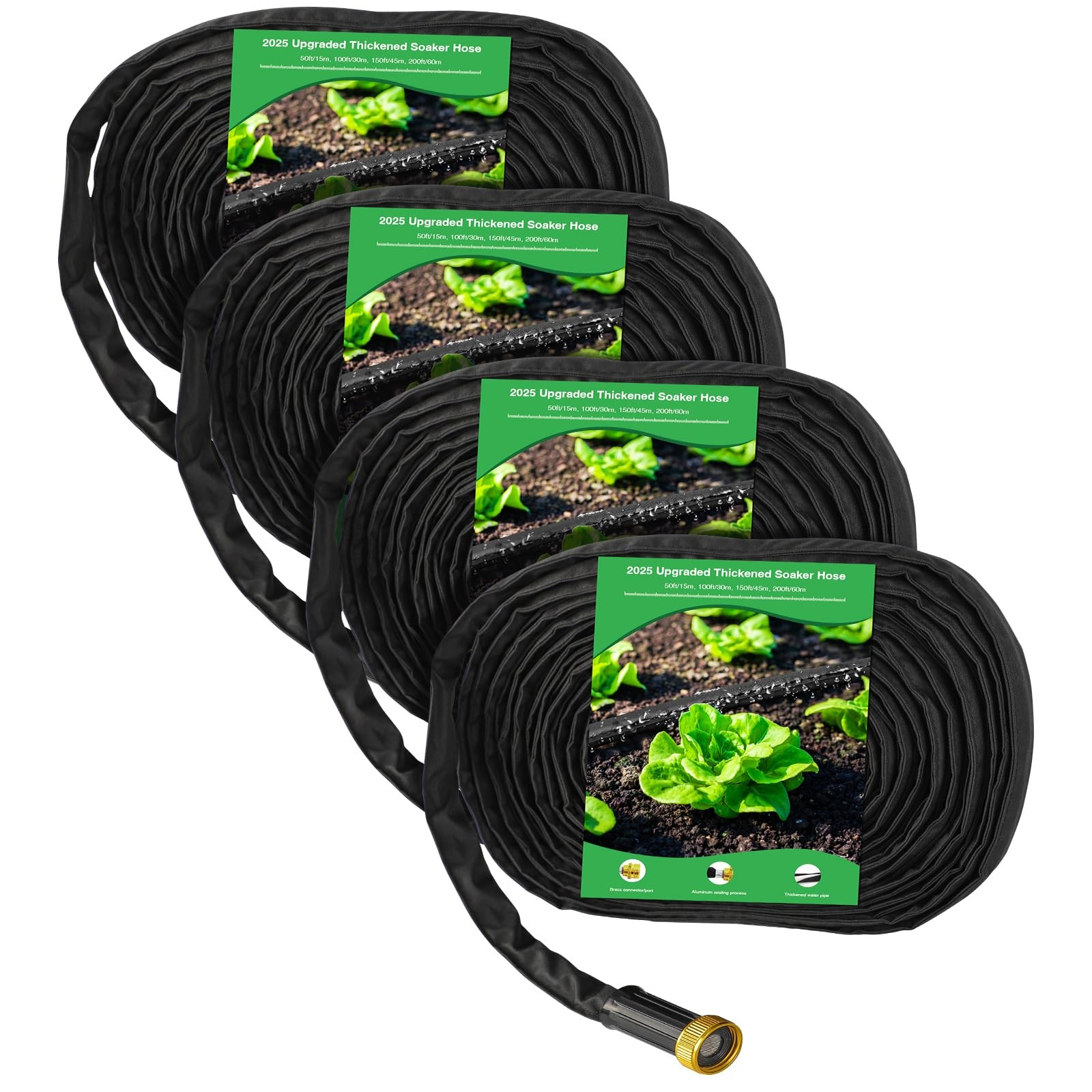Mixc 2025 Thick Flat Soaker Hose 200Ft w/ Copper Joint, Aluminum Seal, 1mm Thick