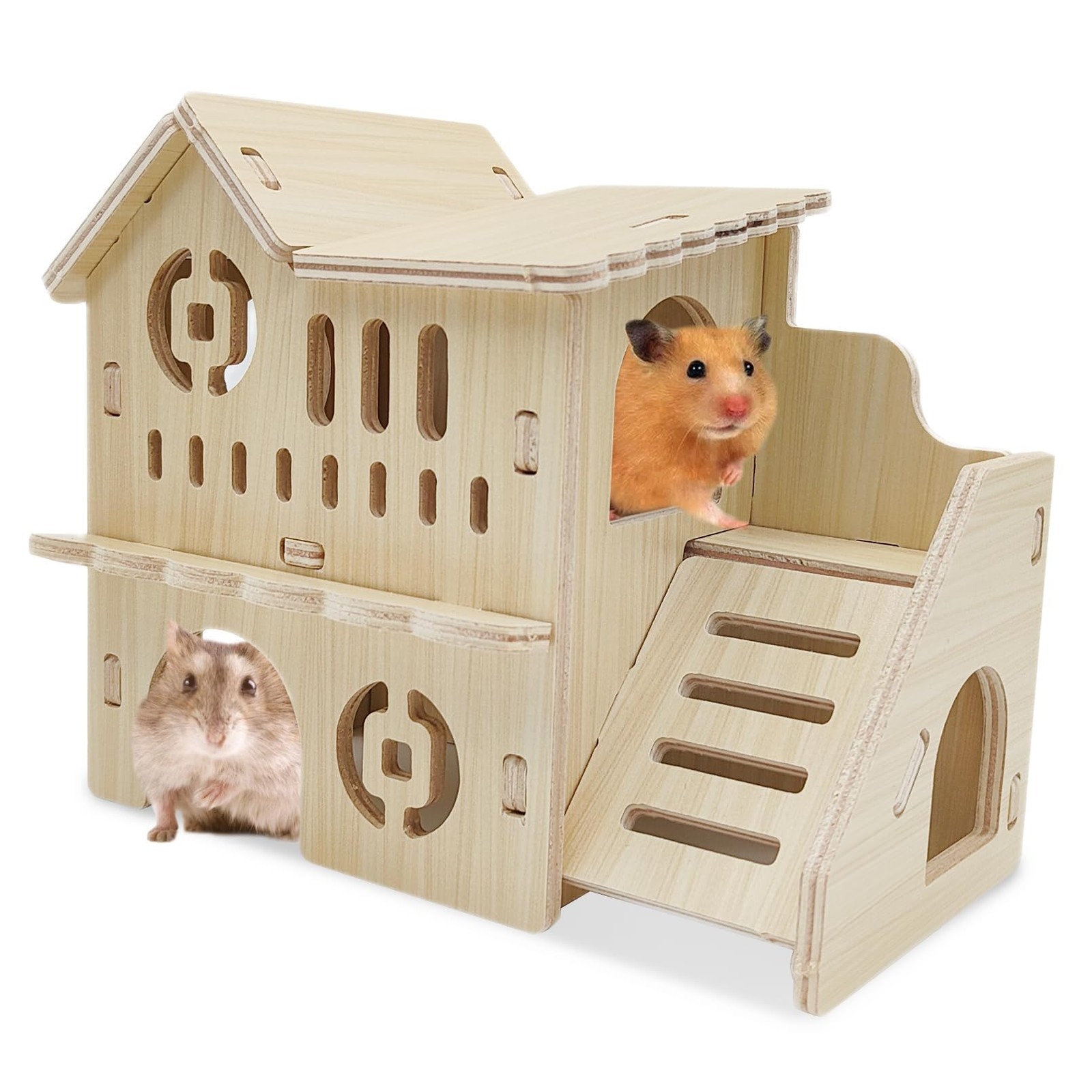 Hamiledyi Wooden Hamster Hideout Maze 6.30"L x 3.27"W x 5.31"H, Burlywood