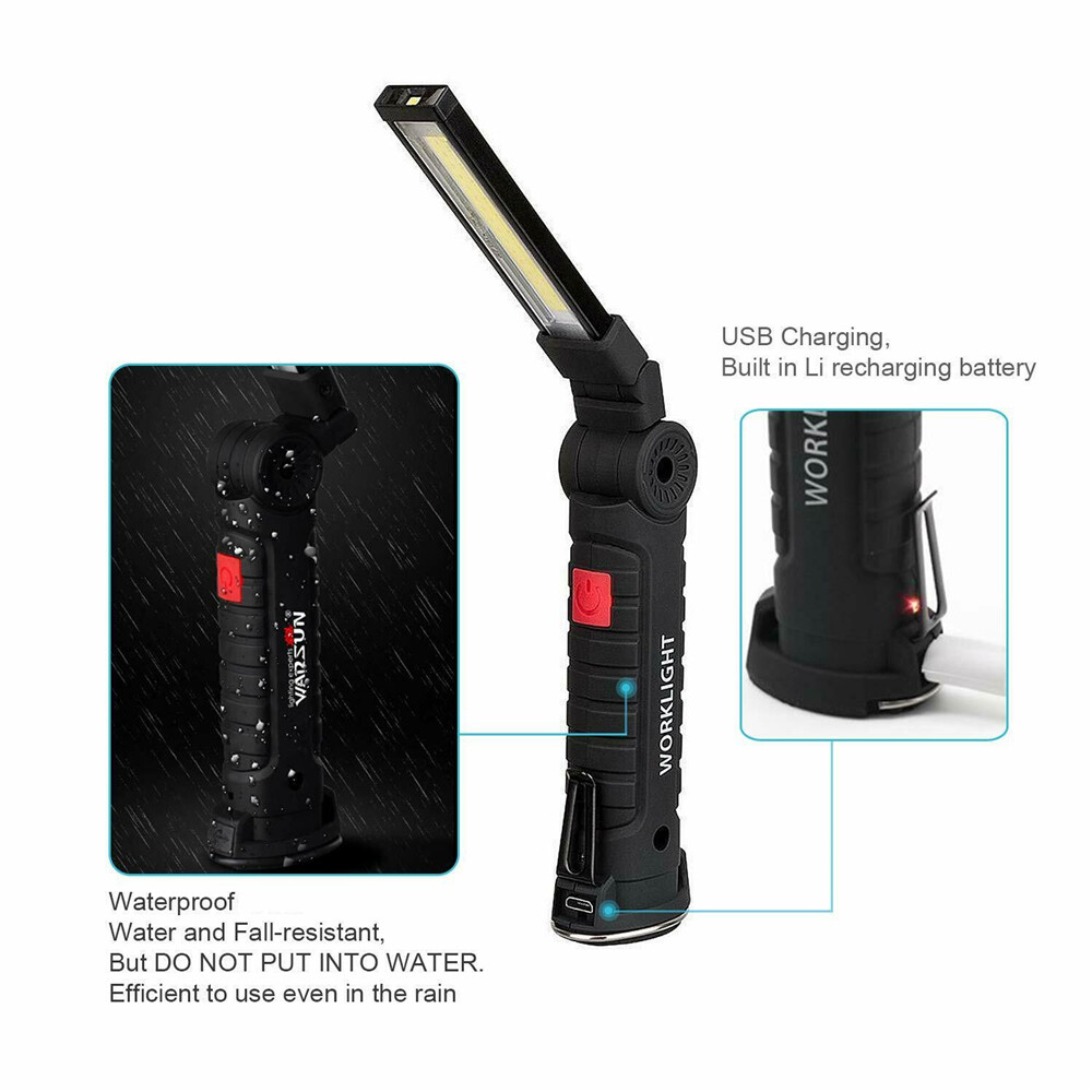 2Pcs Magnetic COB LED Work Lights 5 Modes Flashlight Inspection Rechargeable