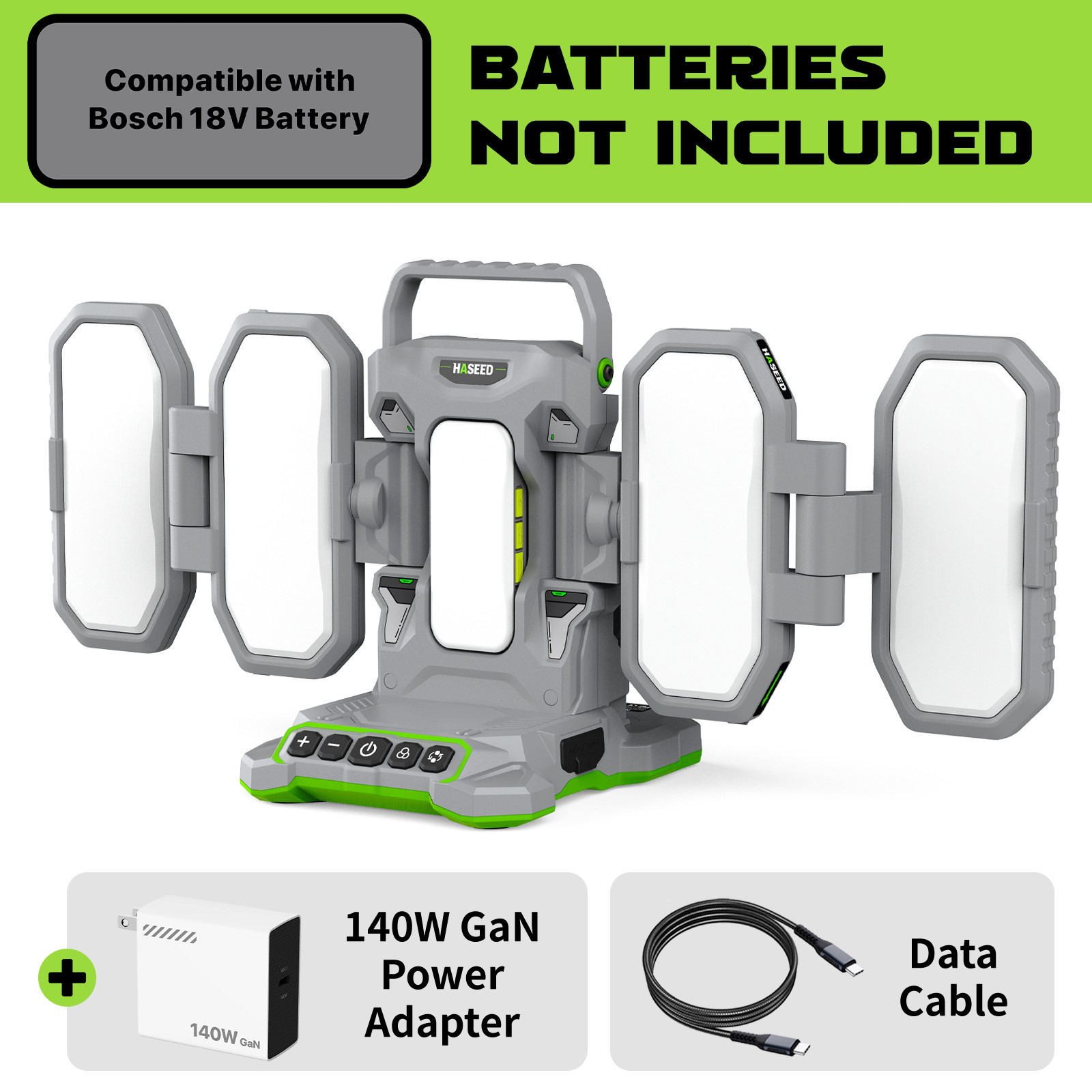 10000LM Cordless LED Work Light for Bosch 18V Type-C PD 4 Panel Foldable