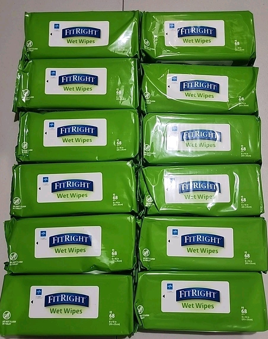 New Medline FitRight 68CT Personal Cleansing cloths 8x10" Case Of 12 Exp-7/27