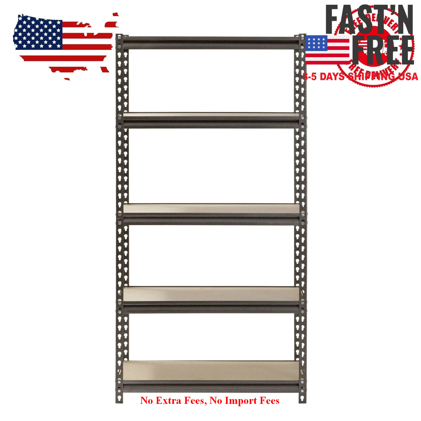[USA WAREHOUSE] 5-Shelf Steel Shelving, Silver-Vein, 12" D x 30" W x 60" H, NEW