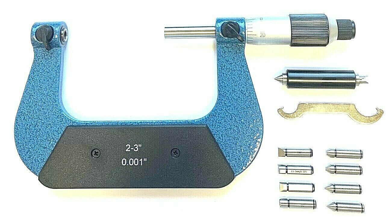 2-3" SCREW THREAD MICROMETER W/ ANVIL SET .001" GRADUATIONS