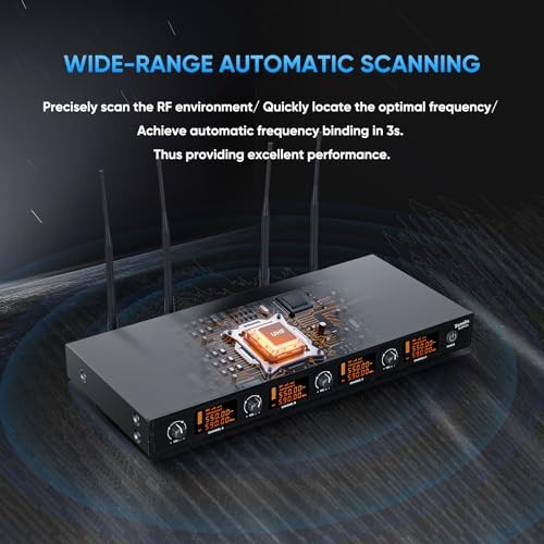 Wireless Microphone System, 4 Channels UHF Metal Cordless Handheld BLM404