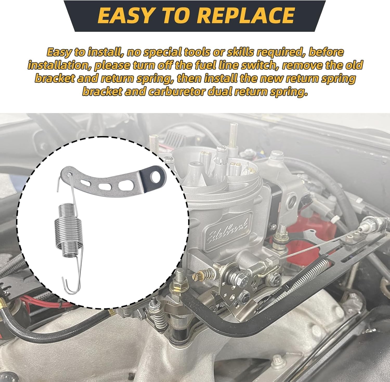 Upgraded throttle return spring and bracket kit, Includes throttle return spring