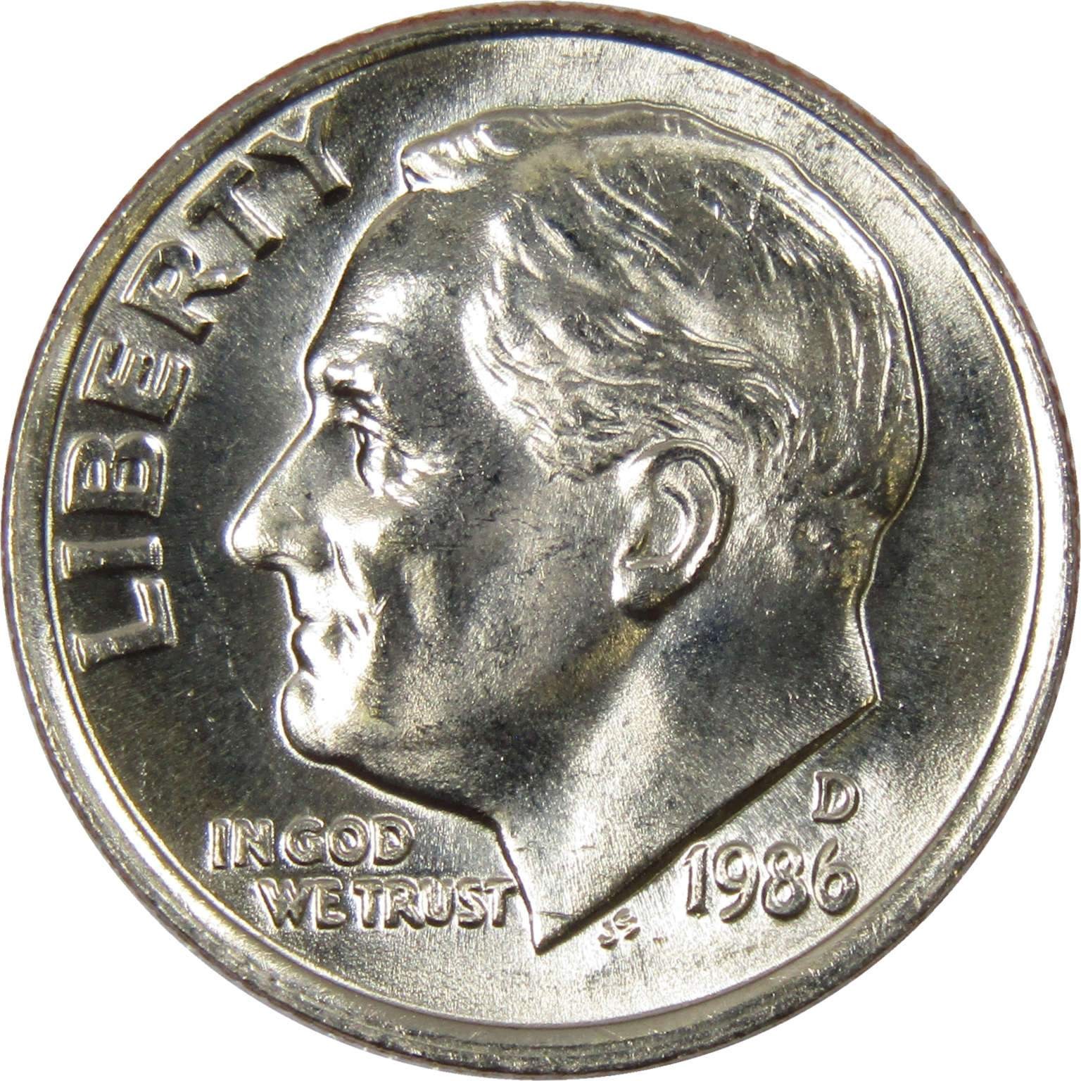 1986 D Roosevelt Dime Clad Uncirculated Mint State 10c Coin