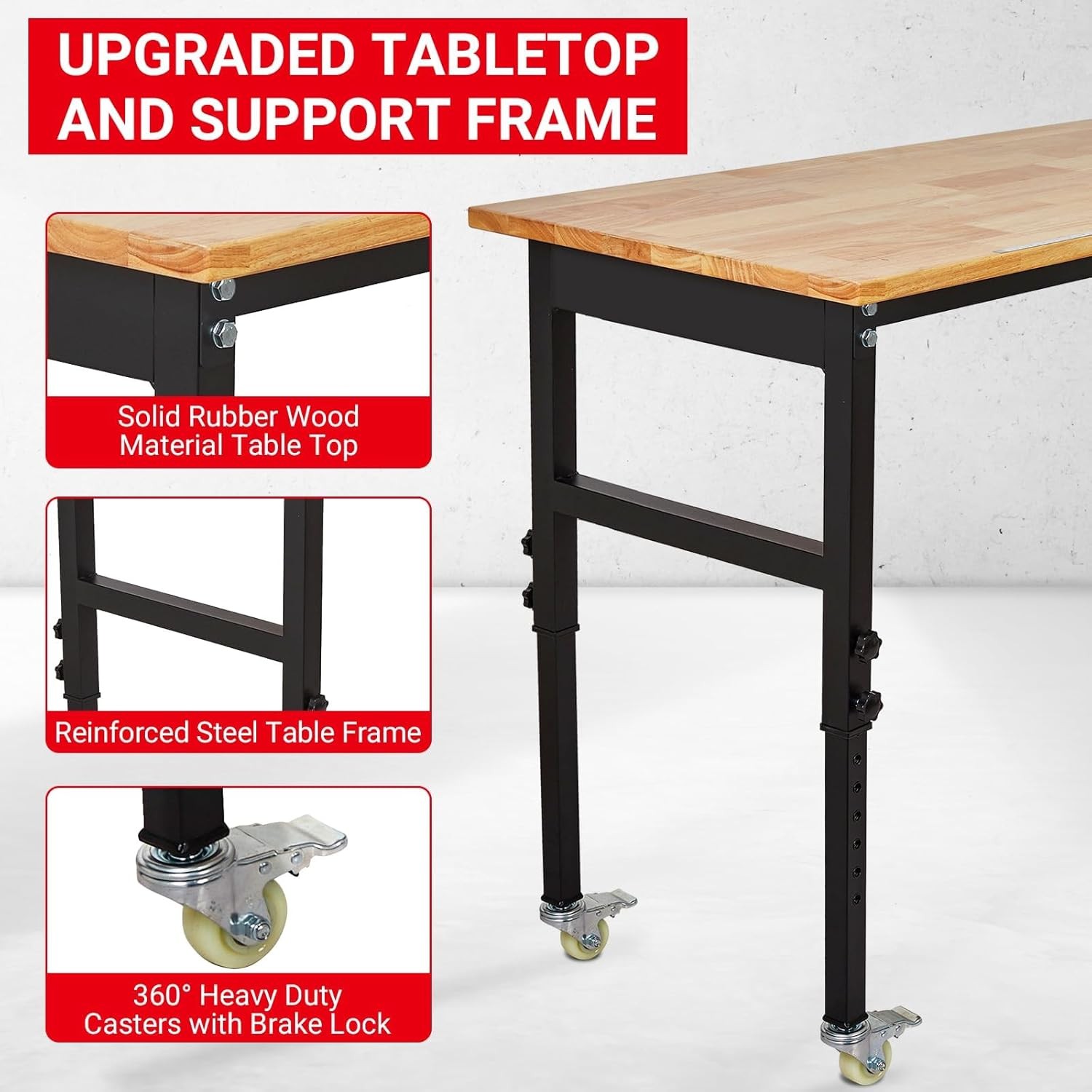 Adjustable Height Workbench 48" x 24" Work Bench Table w/Pegboard &Hooks 2200lbs