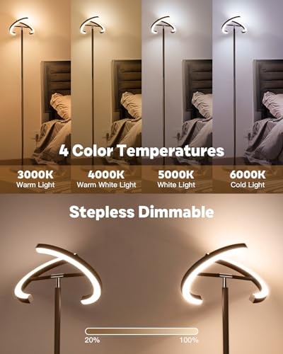 Floor Lamp, Modern Stepless Dimmable Standing Lamp with Remote Control, Brown