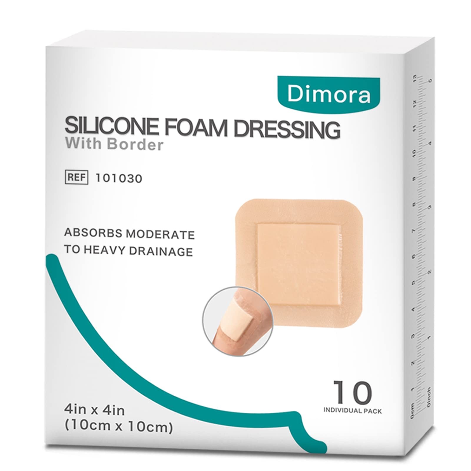 Dimora Silicone Foam Dressing with Border Adhesive 4x4 Inch (Pack of 10)