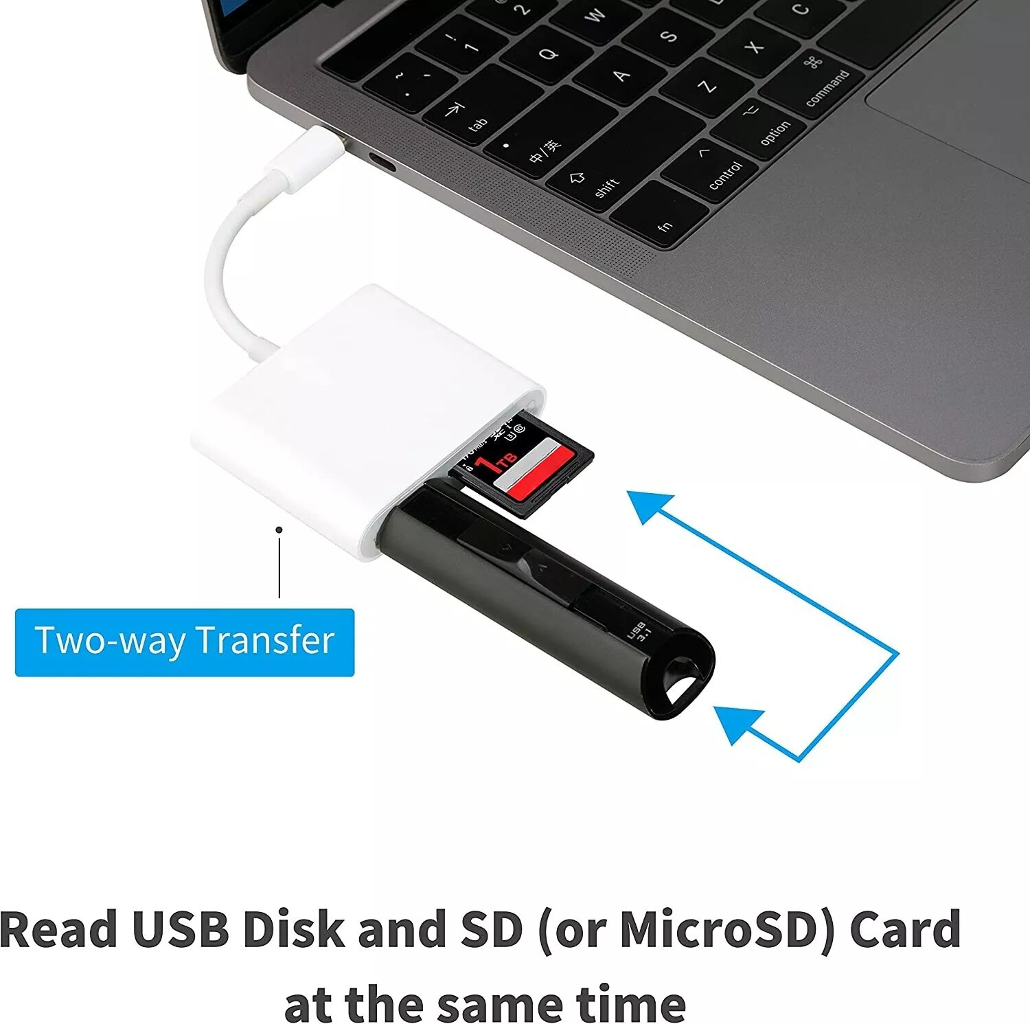 USB-C to SD Card Reader, 3-in-1 Hub Converter, Micro TF SD Memory Type-C Adapter