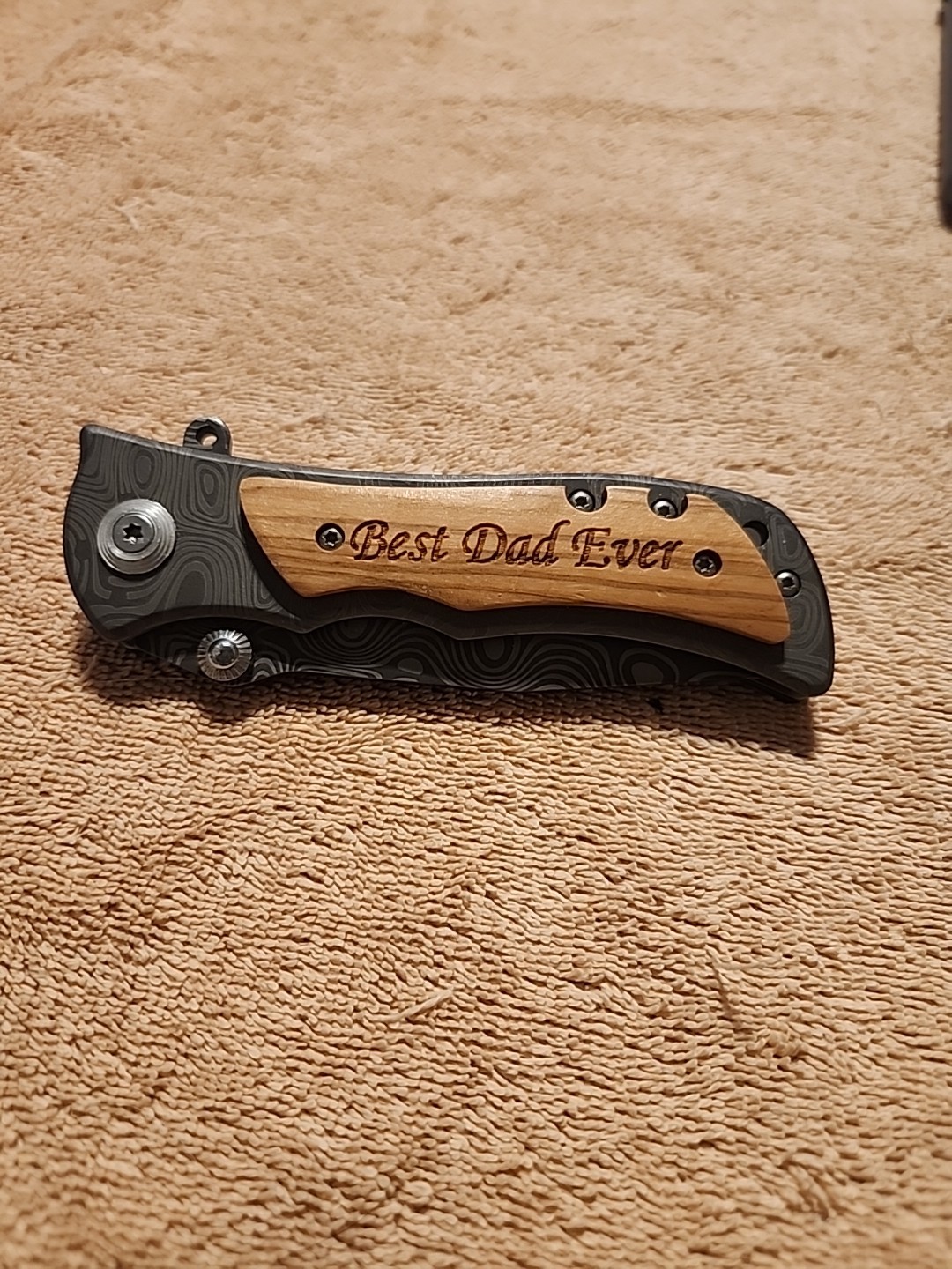 Best Dad Ever Patterened Pocket Knife With Pocket Clip