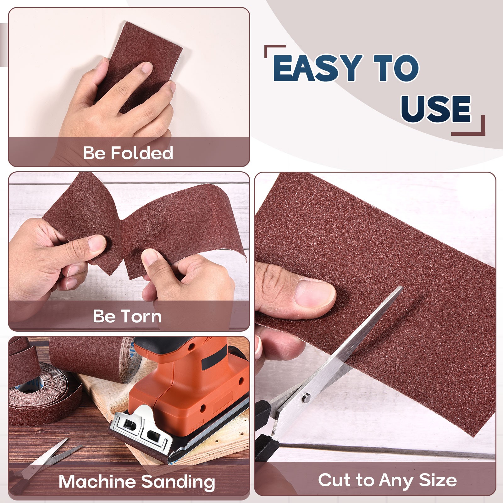 180 Grit Sandpaper Roll, 3 Inch x 49 Feet Emery Cloth, Red