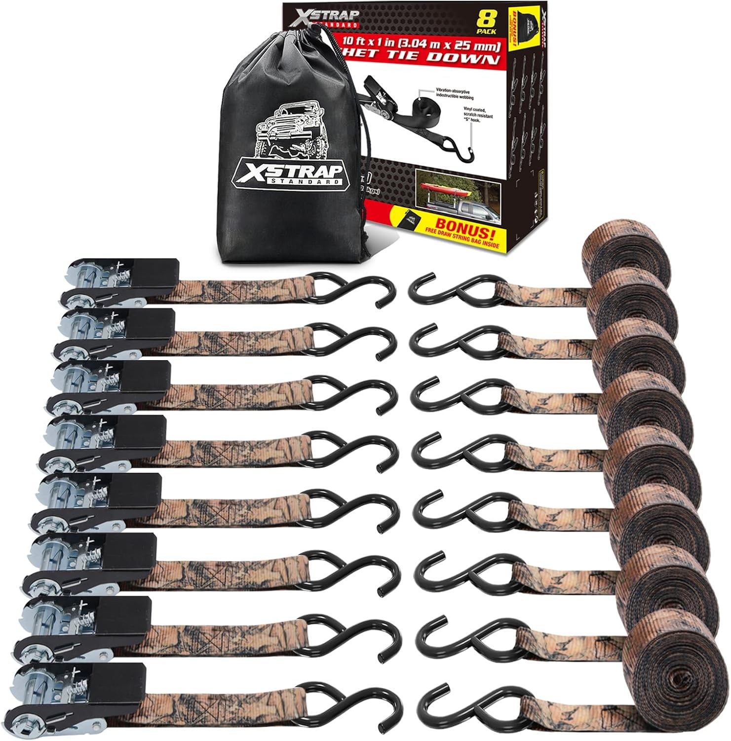 Ratchet Straps, 900 LB Break Strength, 8-Pack 10FT Ratchet Tie Down Straps Set